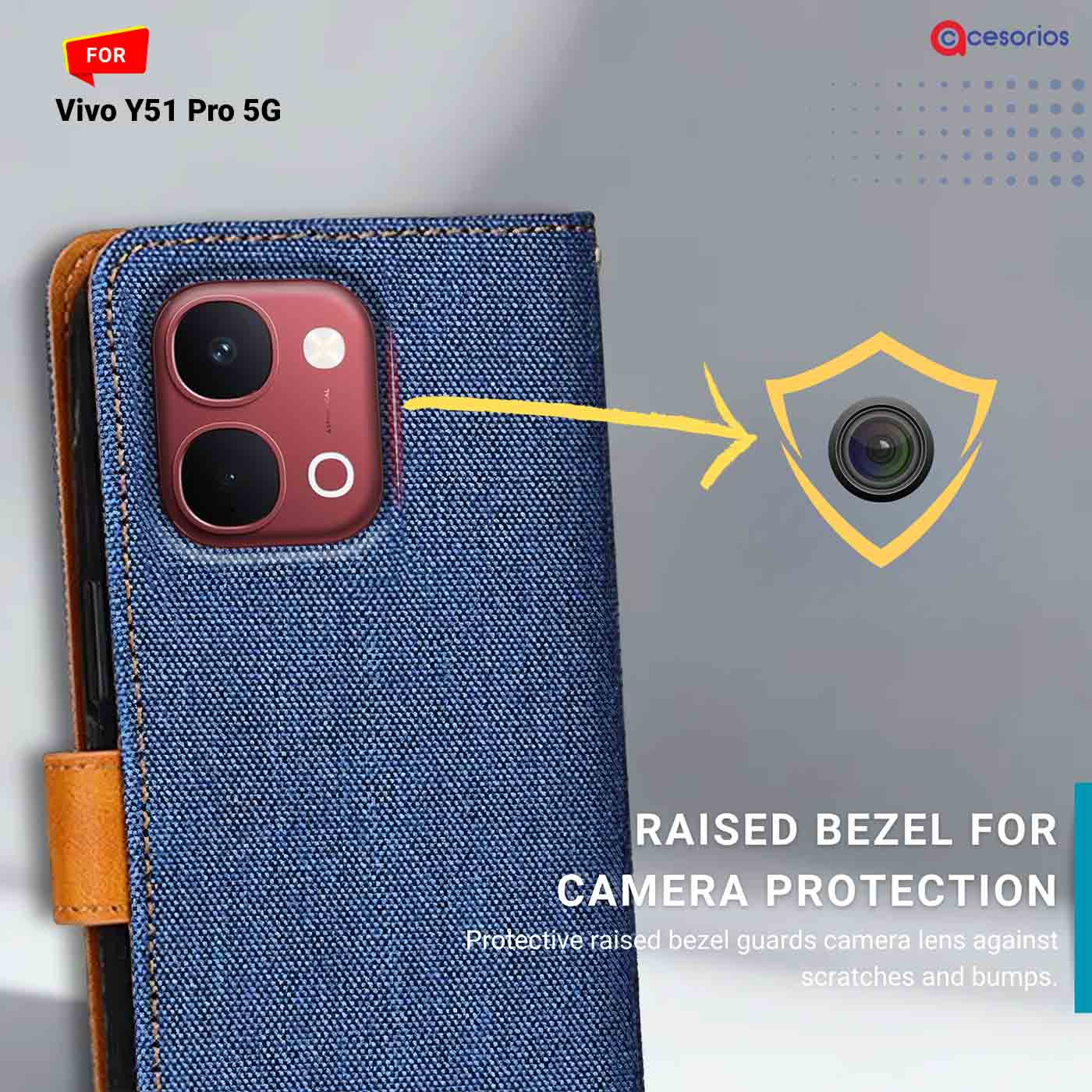 Denim & Leather back panel — Vivo Y51 Pro 5G in Blue mobile case