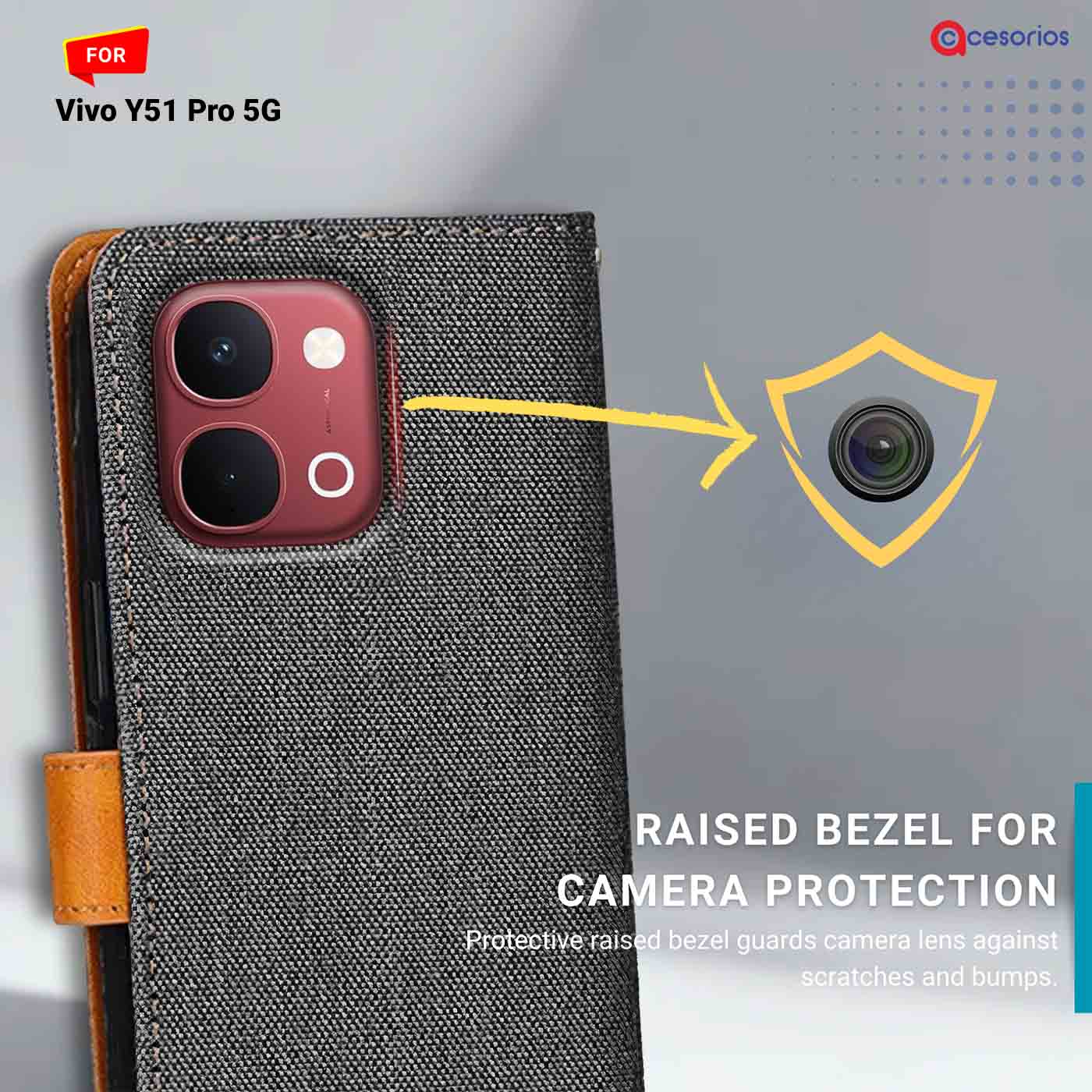 Denim & Leather back panel — Vivo Y51 Pro 5G in Grey mobile case