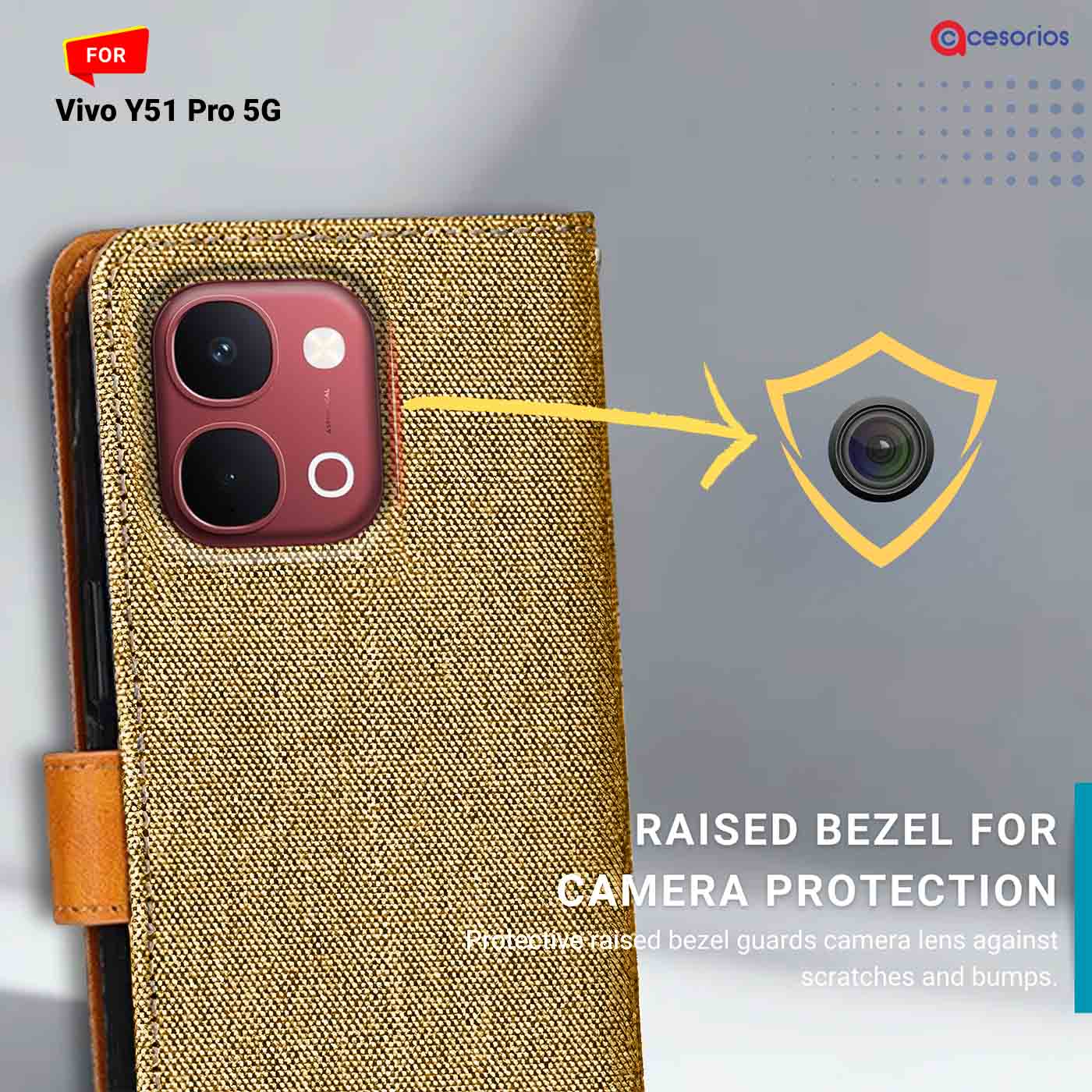 Denim & Leather back panel — Vivo Y51 Pro 5G in Light Brown mobile case