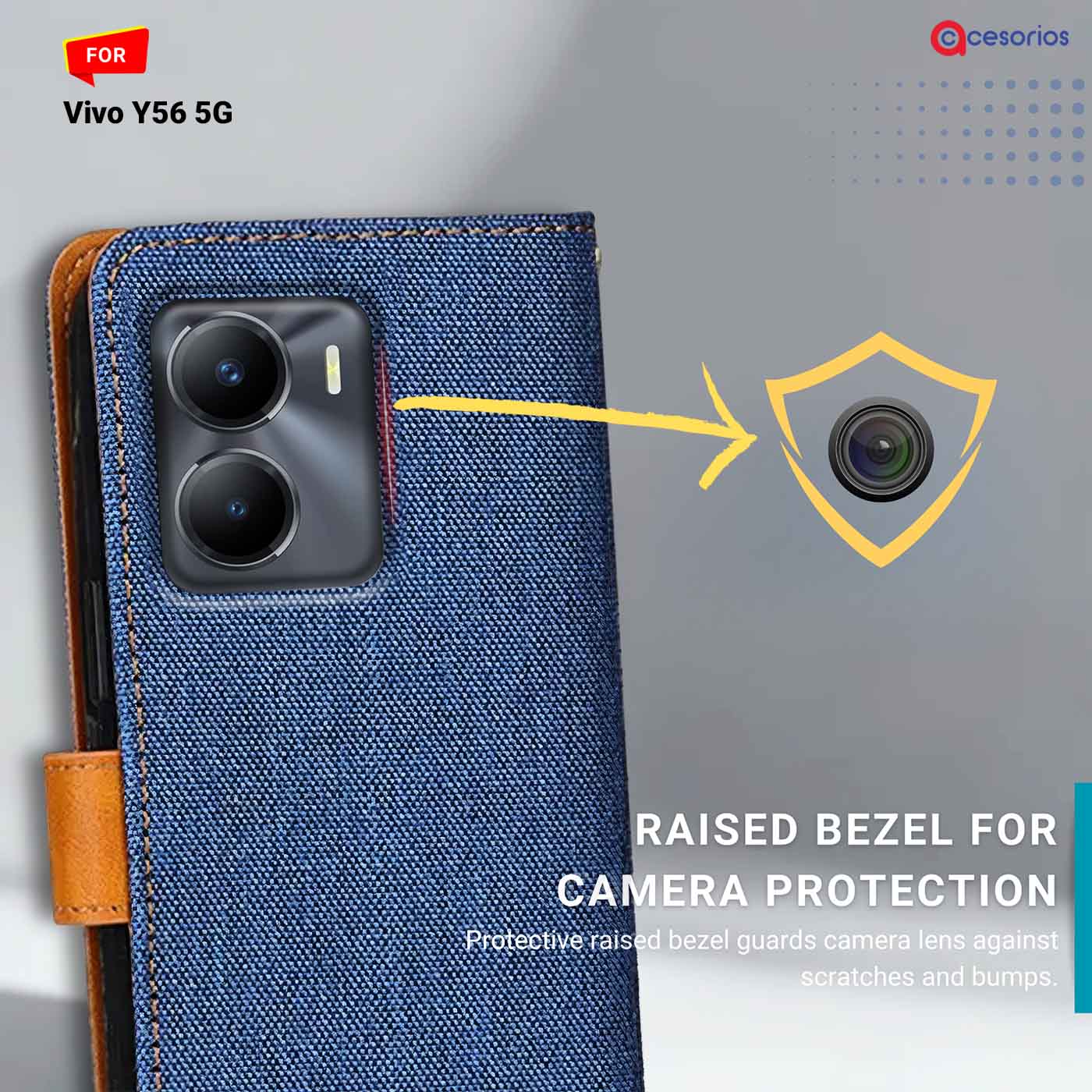 Denim & Leather back panel — Vivo Y56 5G in Blue mobile case