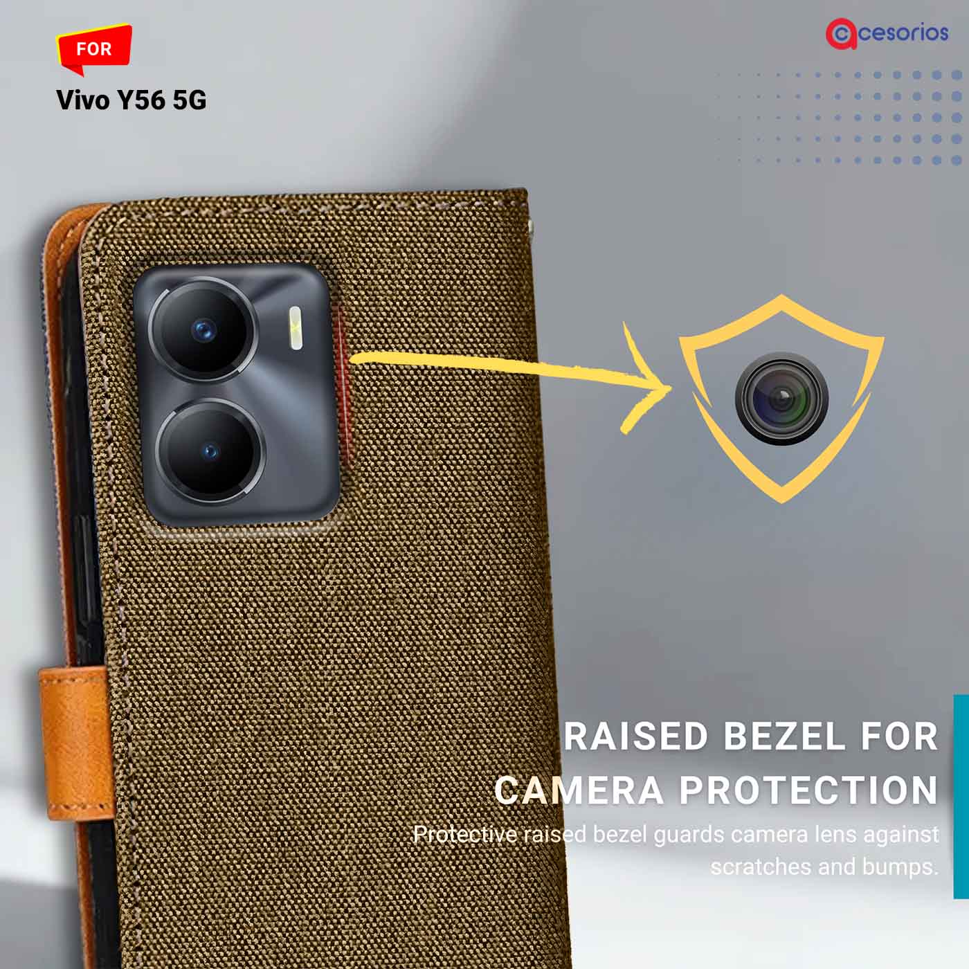 Denim & Leather back panel — Vivo Y56 5G in Dark Brown mobile case