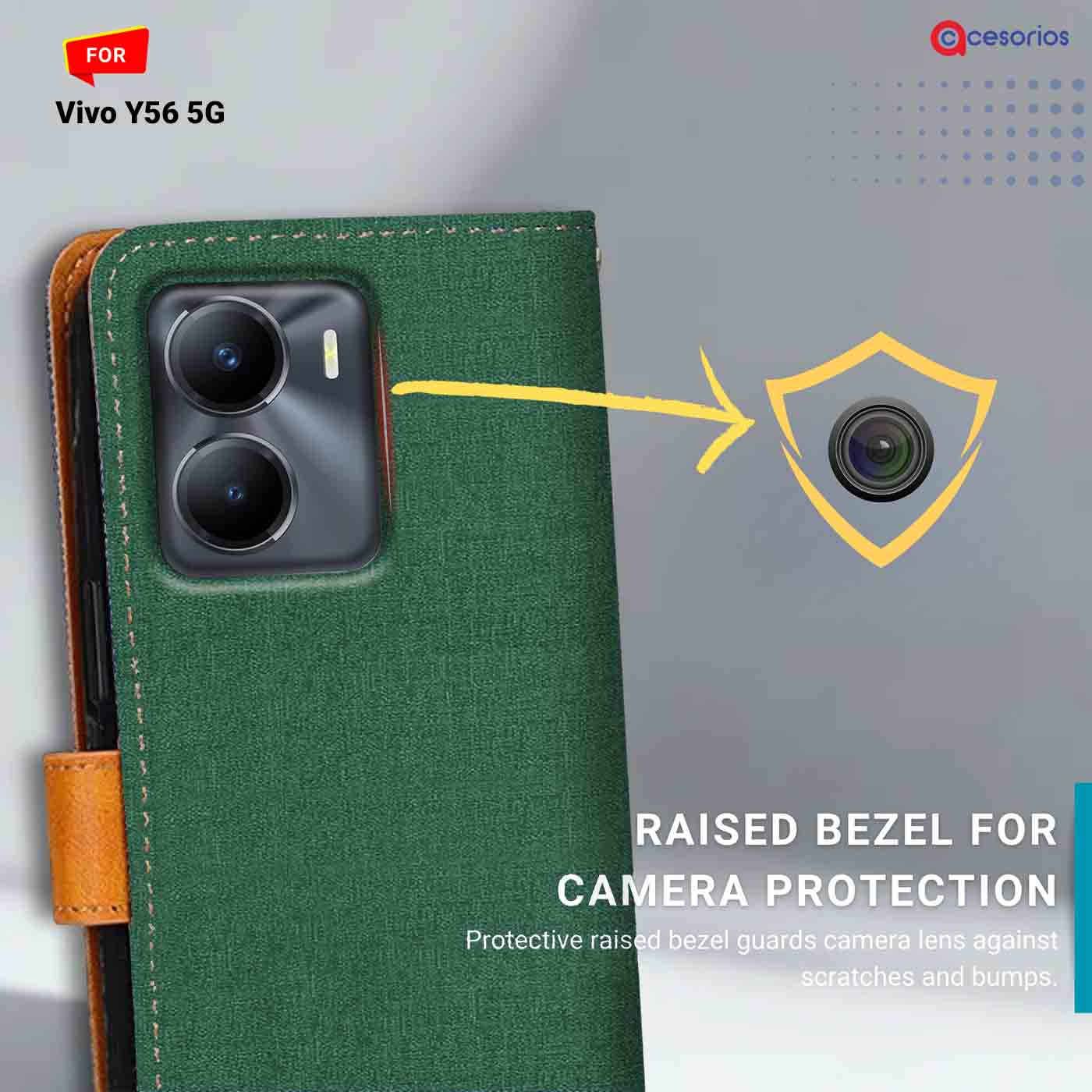 Accesorios Vivo Y56 5G denim flip cover – Green – Image 2 #color_g