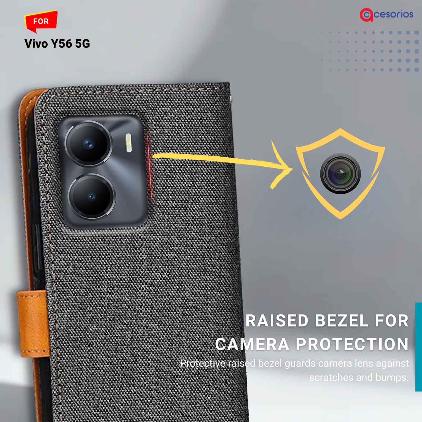 Denim & Leather back panel — Vivo Y56 5G in Grey mobile case