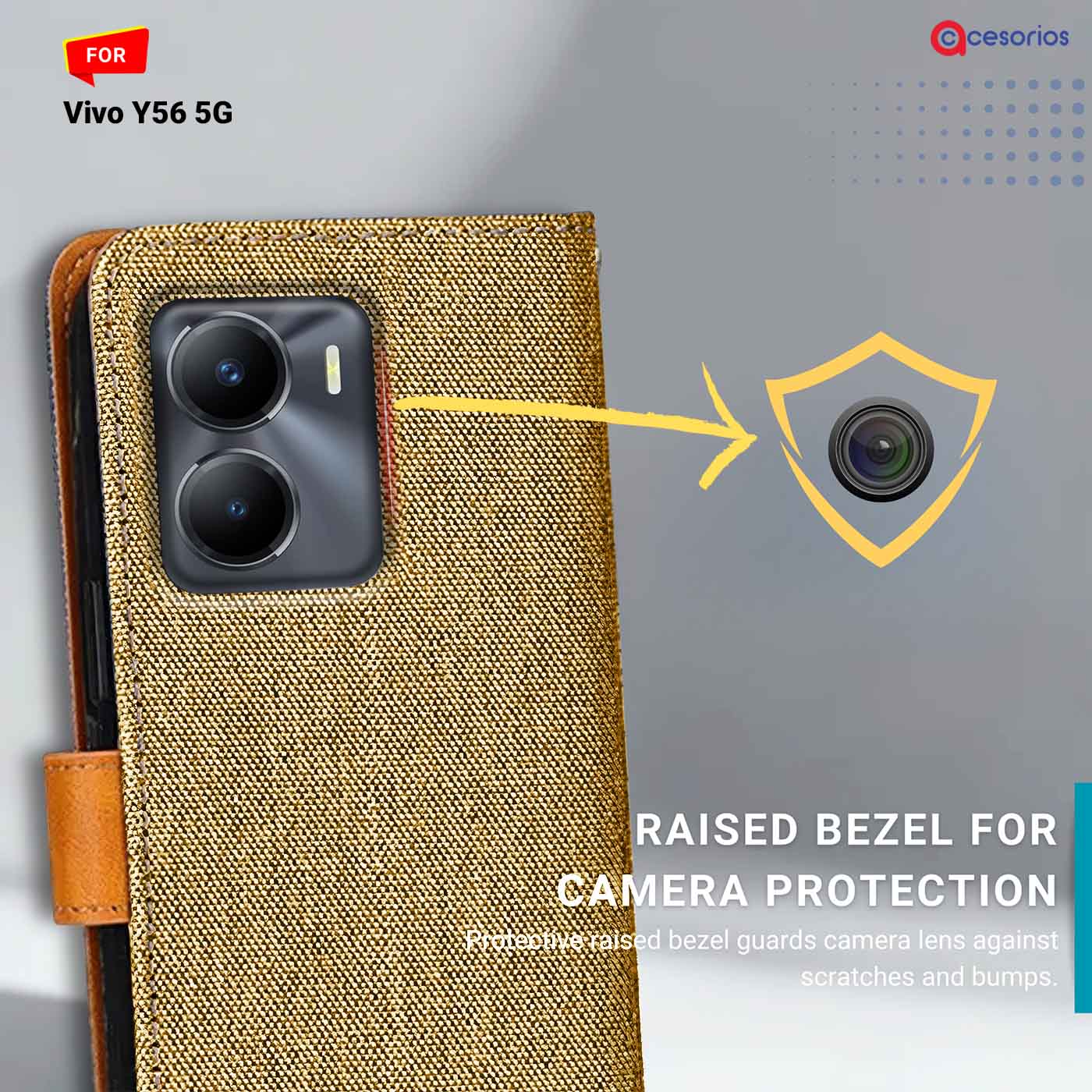 Denim & Leather back panel — Vivo Y56 5G in Light Brown mobile case