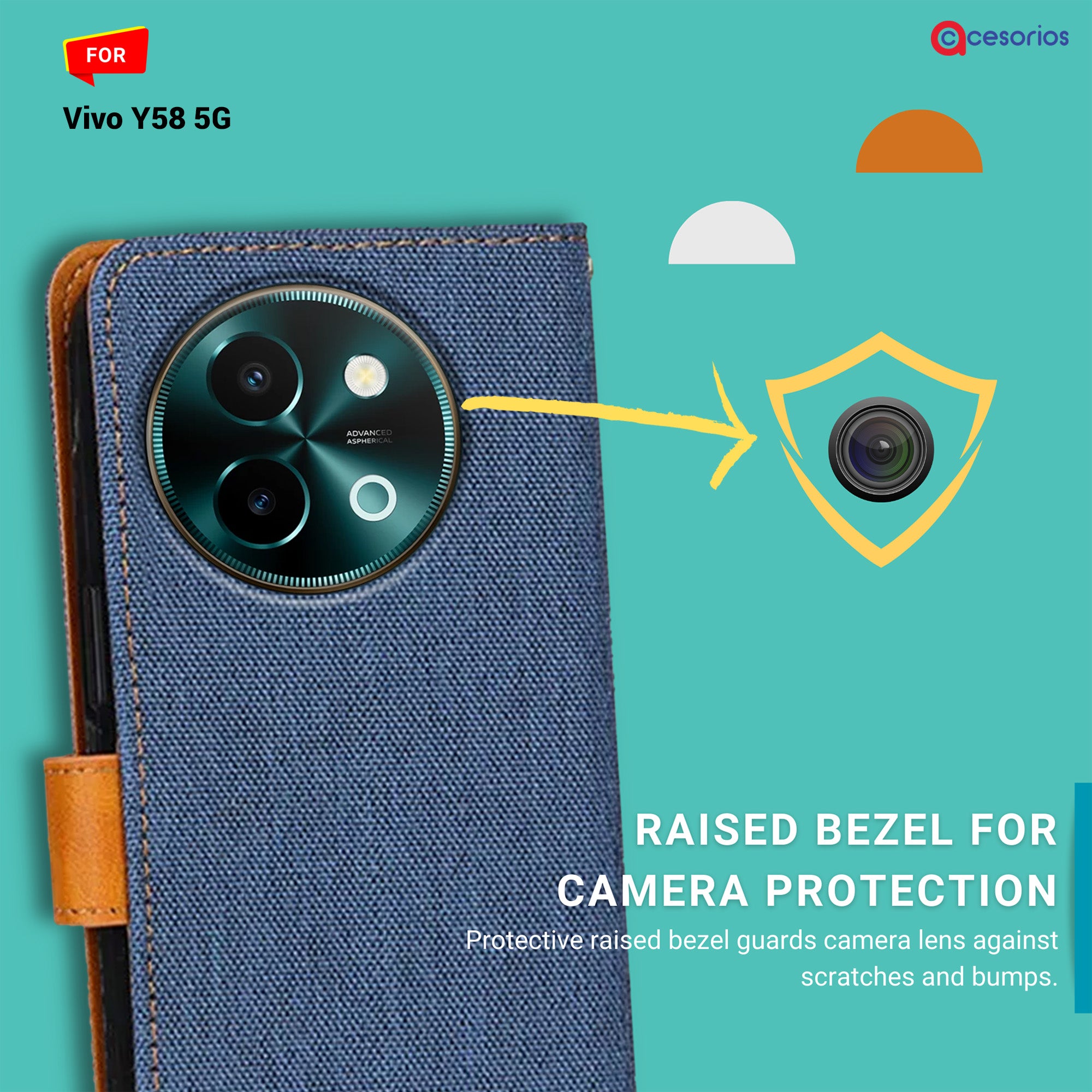 Accesorios Vivo Y58 5G denim flip cover – Blue – Image 2 #color_blue
