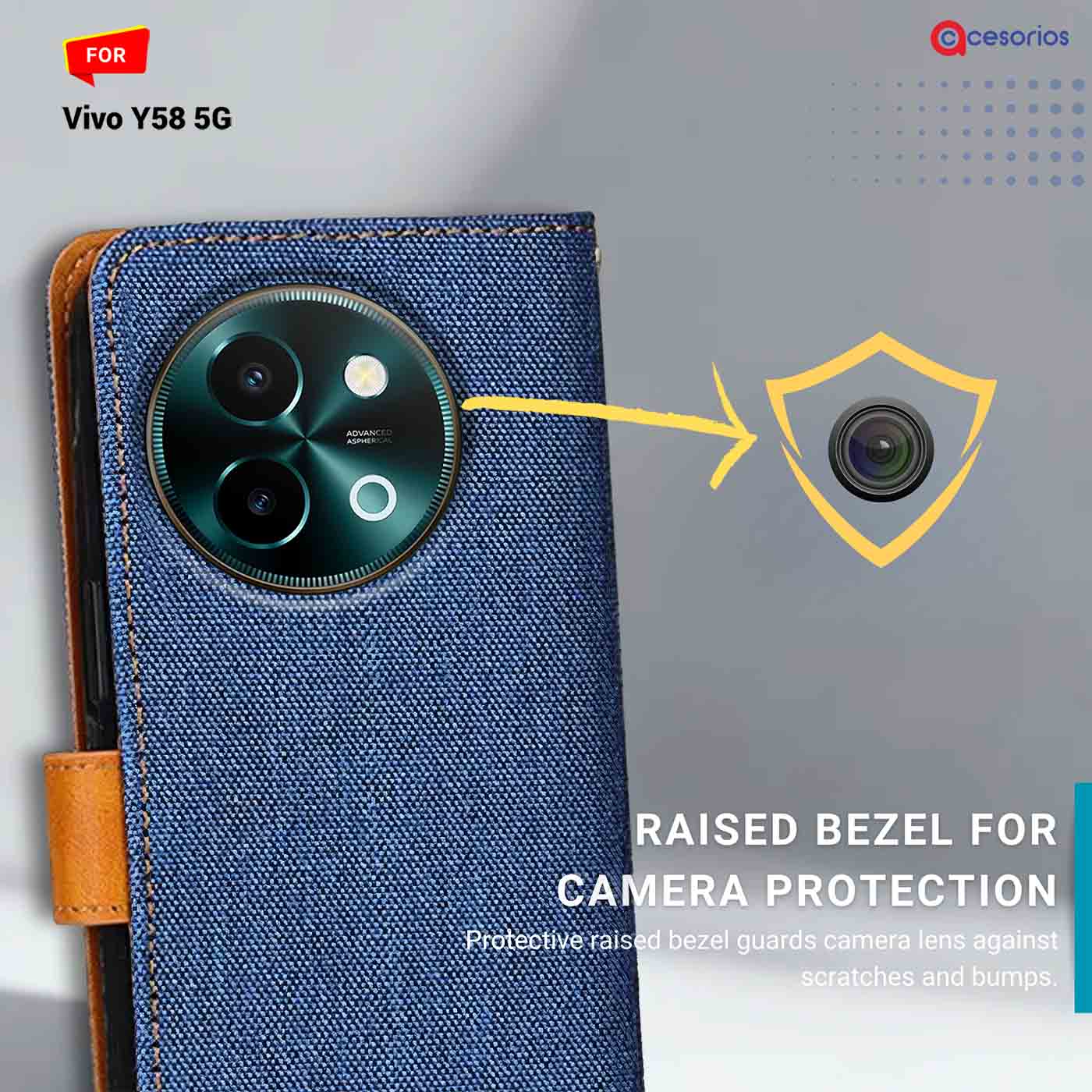 Denim & Leather back panel — Vivo Y58 5G in Blue mobile case