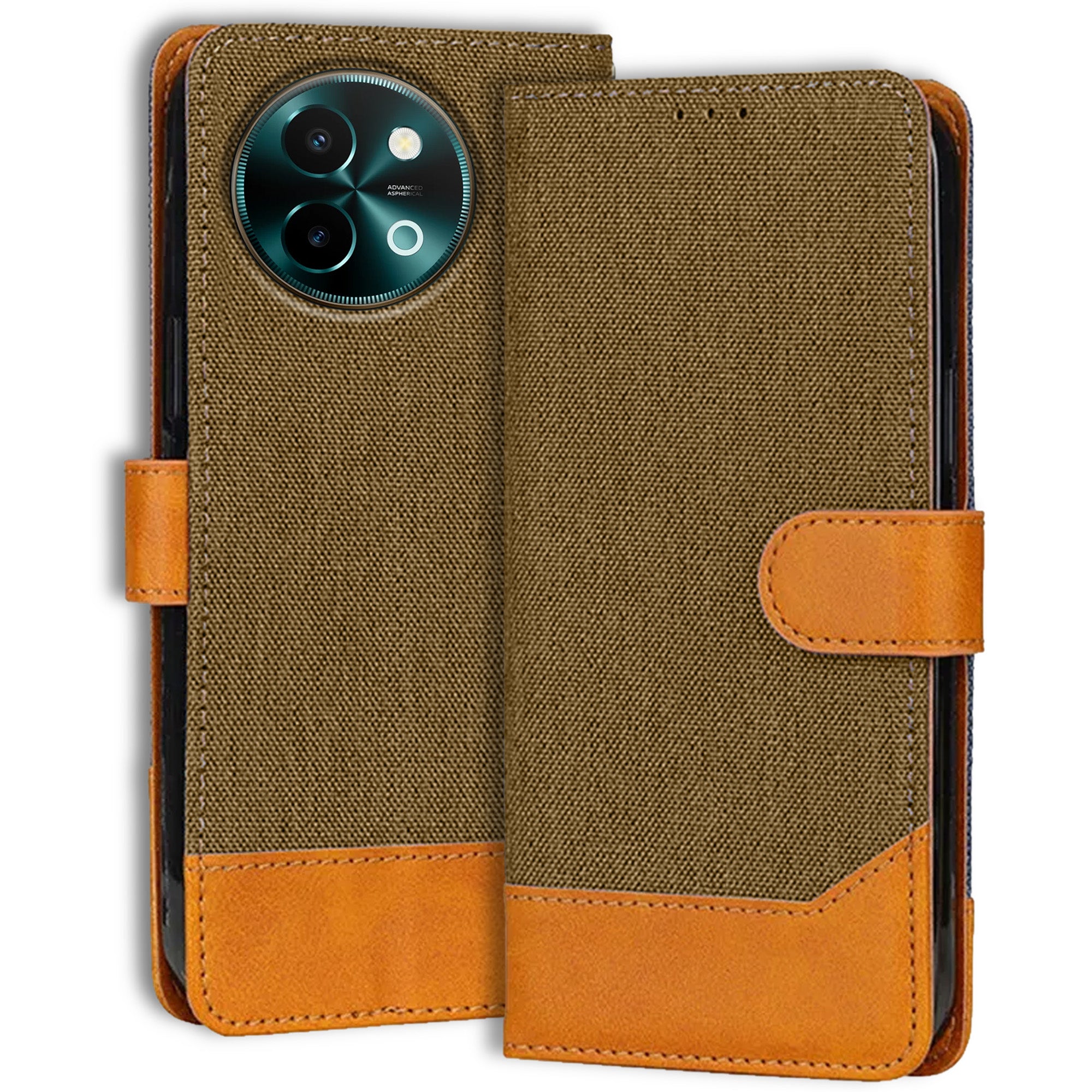 Accesorios Vivo Y58 5G denim flip cover – Dark Brown – Image 1 #color_dark brown