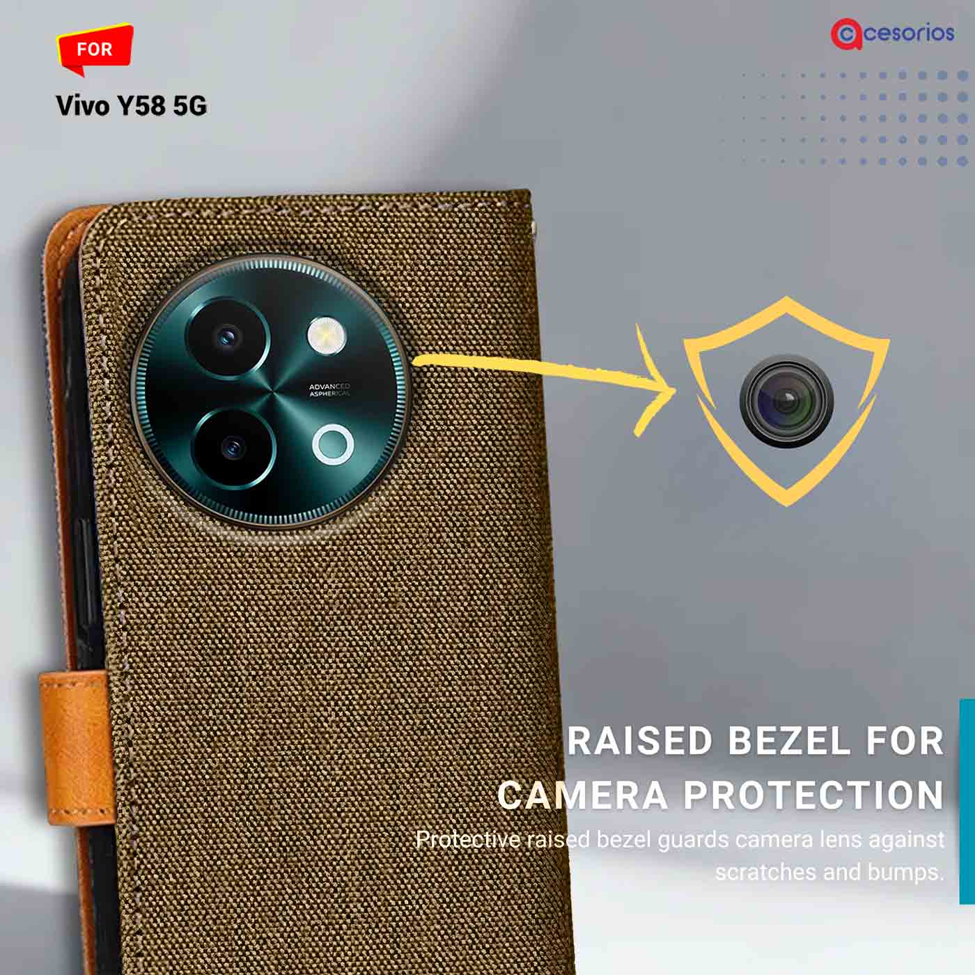 Denim & Leather back panel — Vivo Y58 5G in Dark Brown mobile case