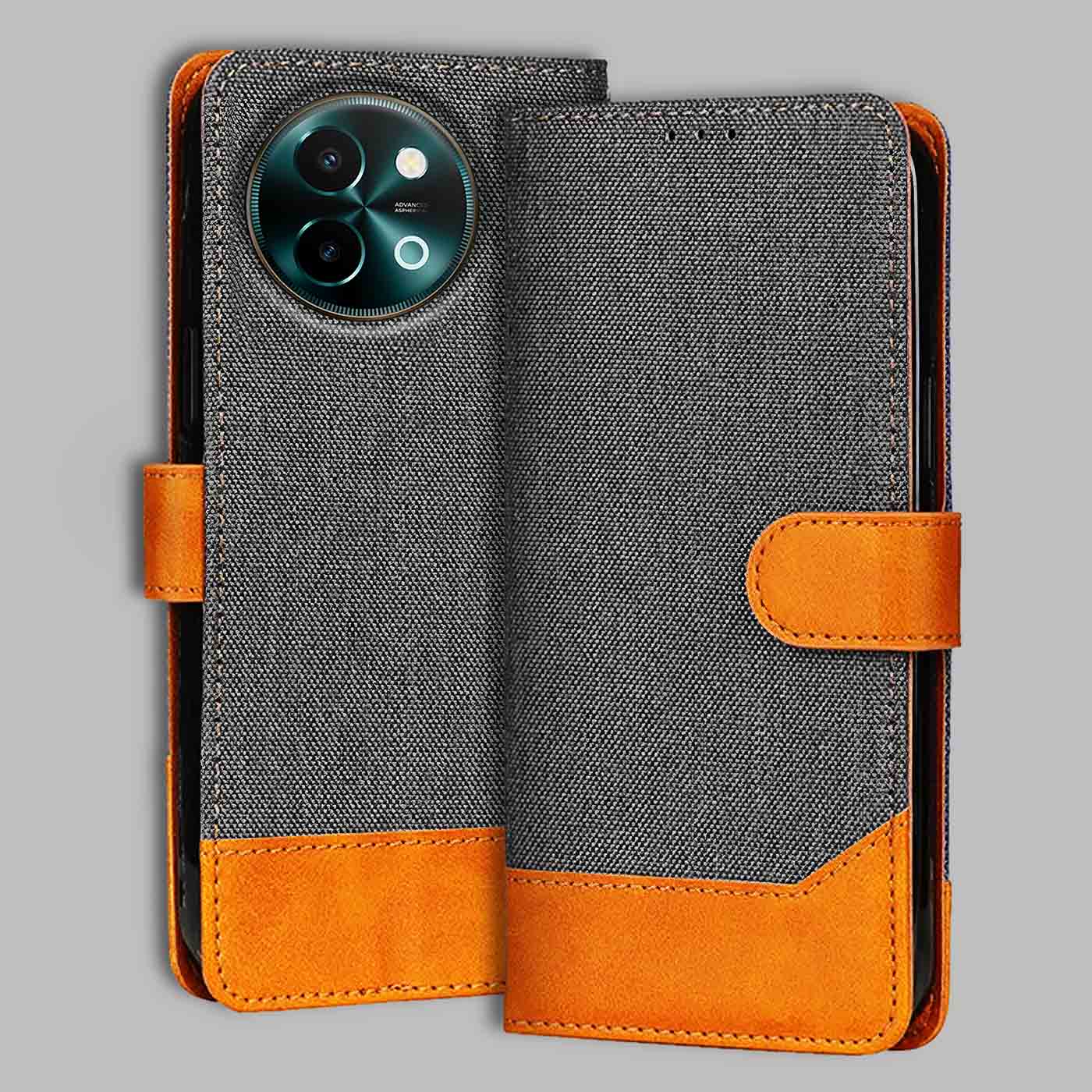 Accesorios Vivo Y58 5G denim flip cover – Grey – Image 1 #color_