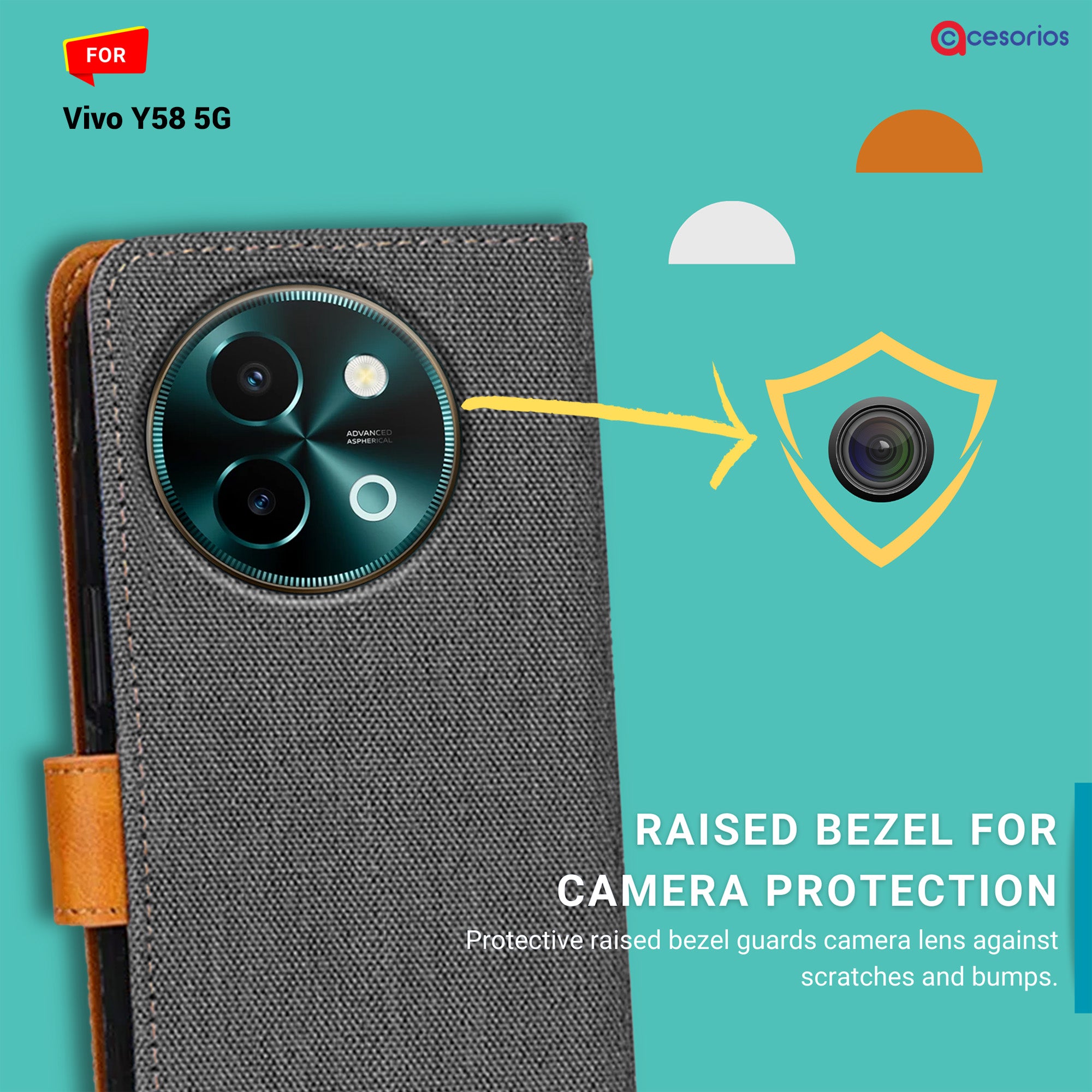 Accesorios Vivo Y58 5G denim flip cover – Grey – Image 2 #color_grey