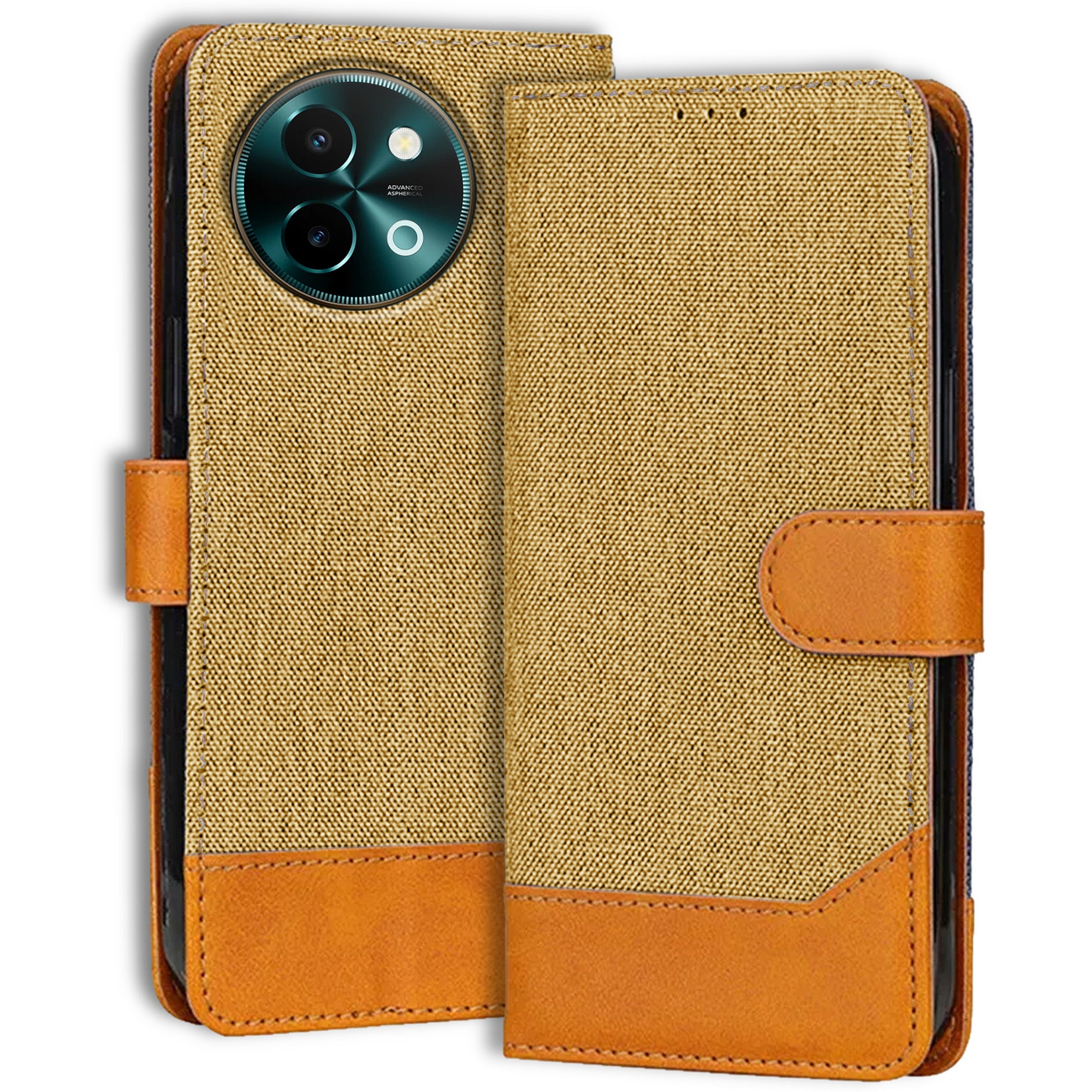 Accesorios Vivo Y58 5G denim flip cover – Light Brown – Image 1 #color_light brown