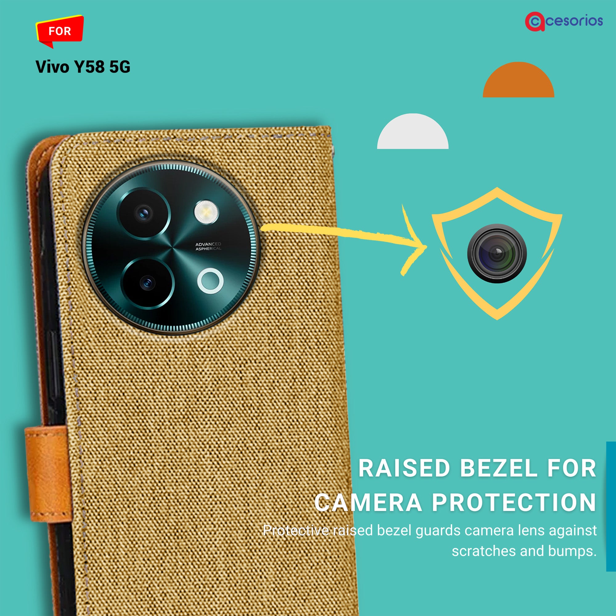 Accesorios Vivo Y58 5G denim flip cover – Light Brown – Image 2 #color_light brown