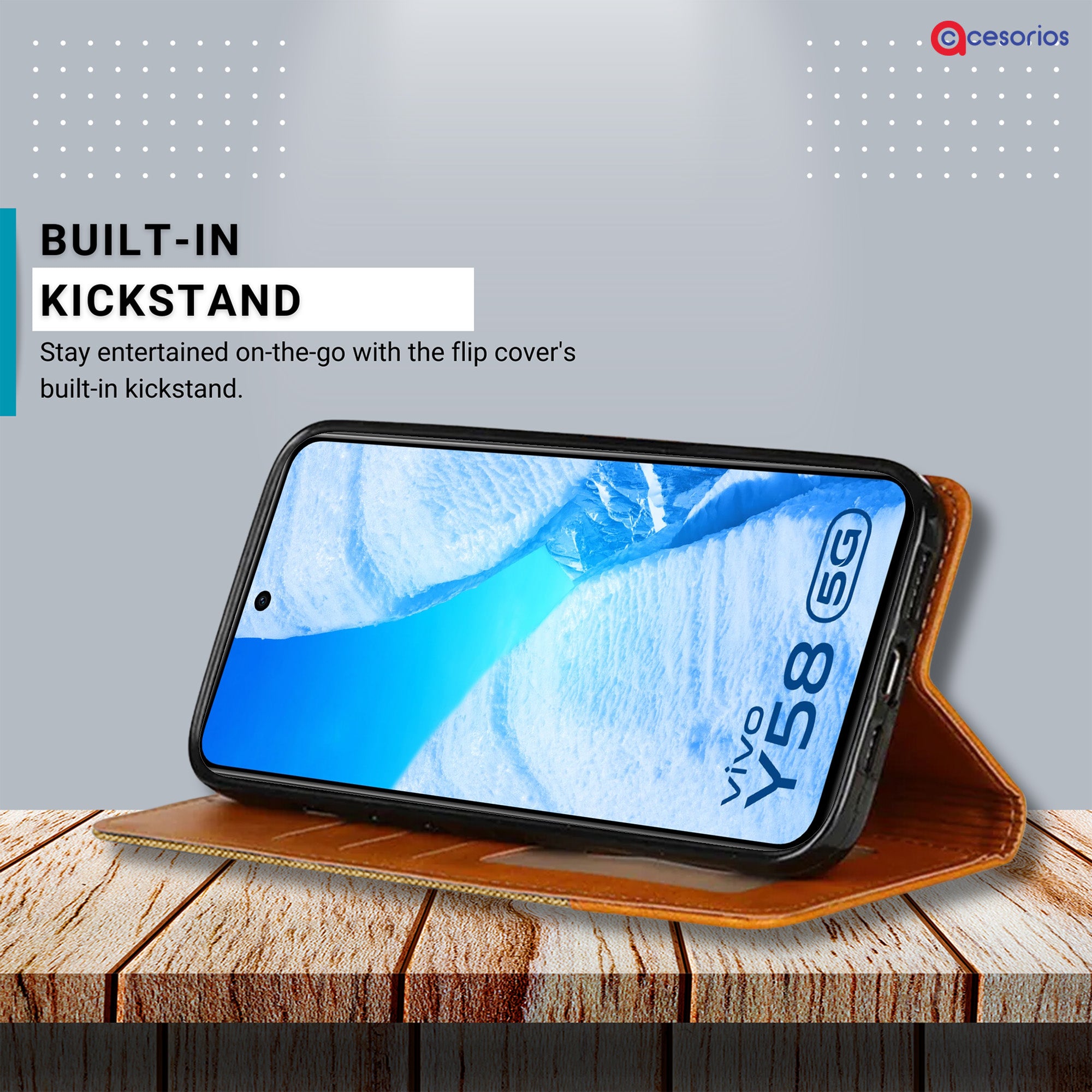 Accesorios Vivo Y58 5G denim flip cover – Light Brown – Image 4 #color_light brown