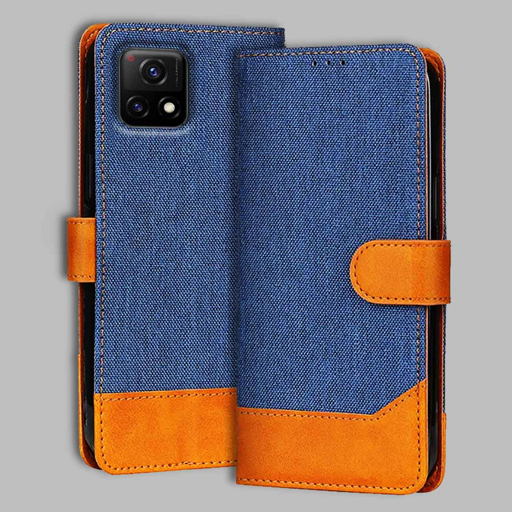 Vivo Y72 5G flip cover in Blue — front view by Accesorios