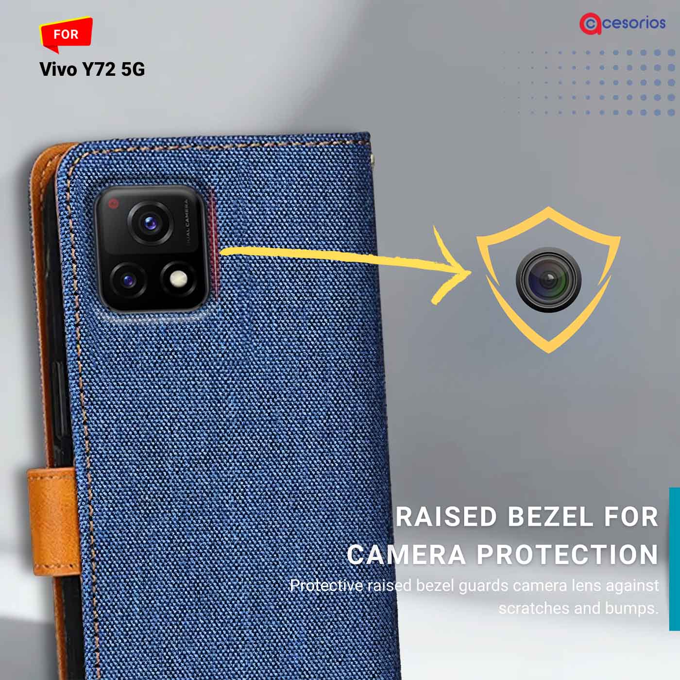 Denim & Leather back panel — Vivo Y72 5G in Blue mobile case