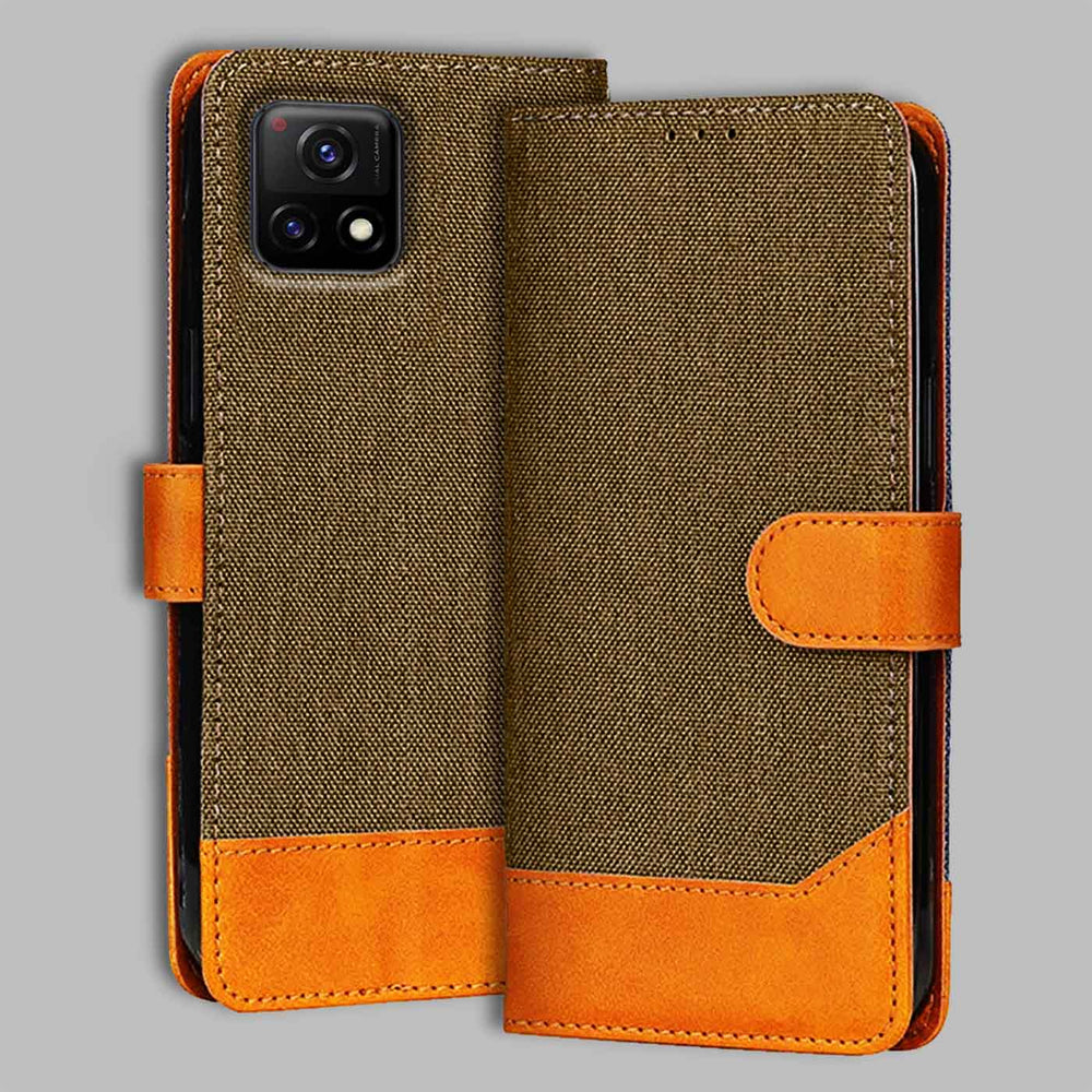Vivo Y72 5G flip cover in Dark Brown — front view by Accesorios