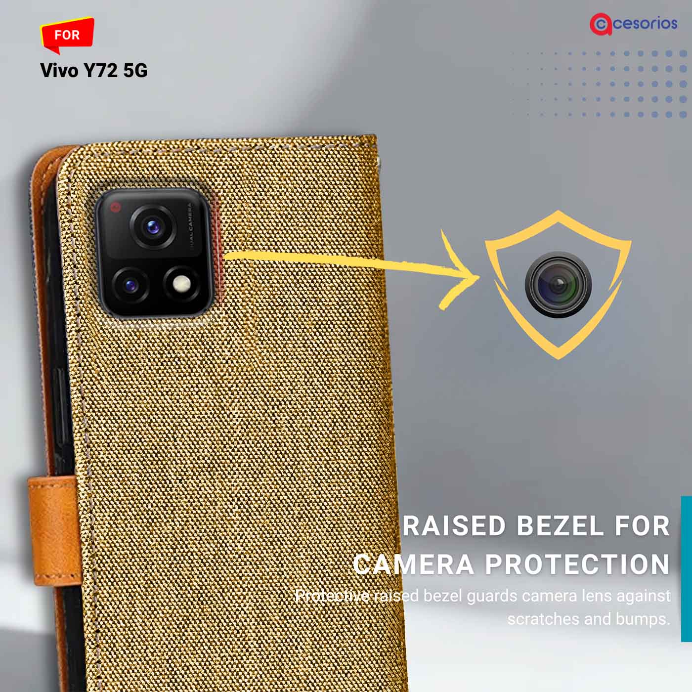 Accesorios Vivo Y72 5G denim flip cover – Light Brown – Image 2 #color_light b