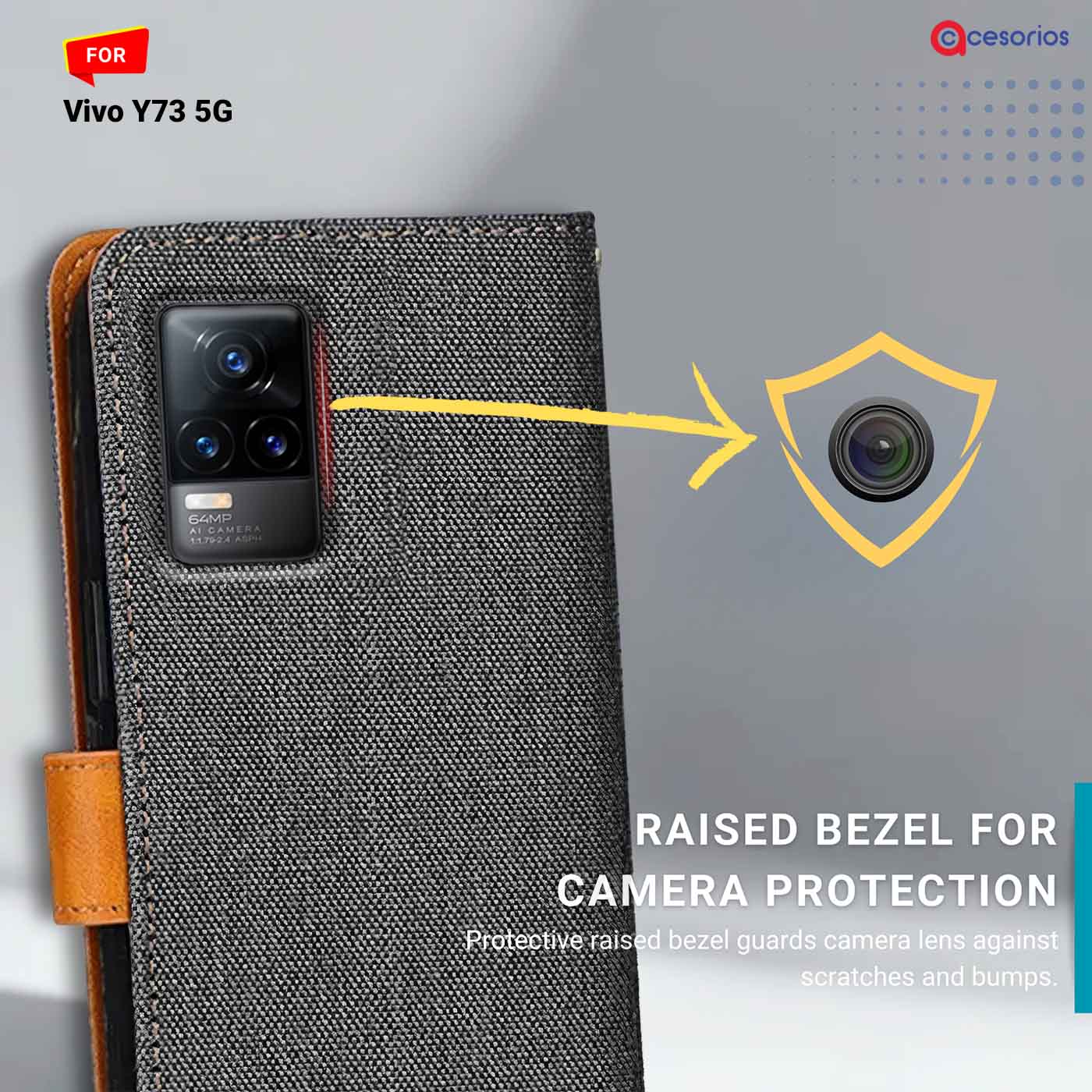 Denim & Leather back panel — Vivo Y73 5G in Grey mobile case
