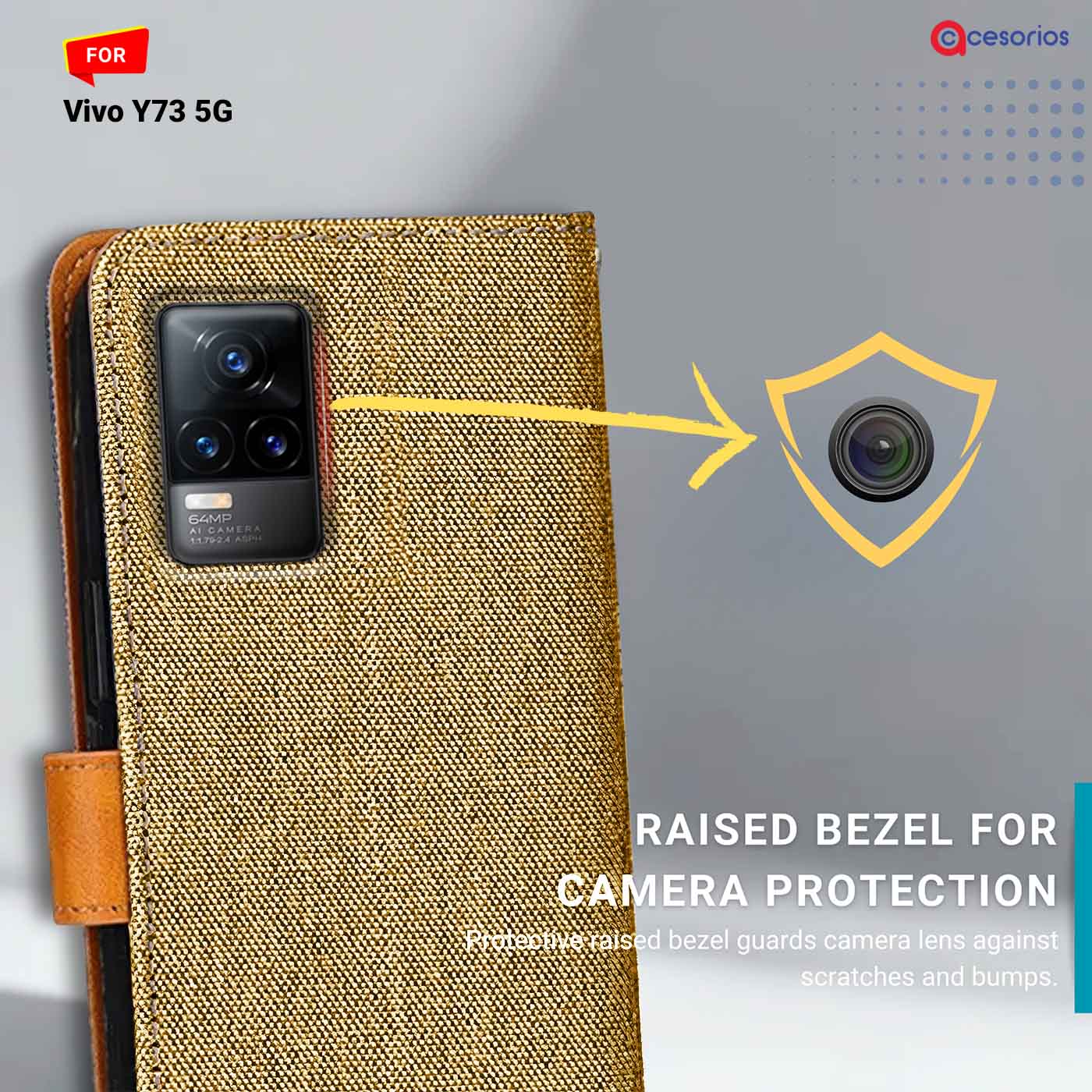 Accesorios Vivo Y73 5G denim flip cover – Light Brown – Image 2 #color_light b