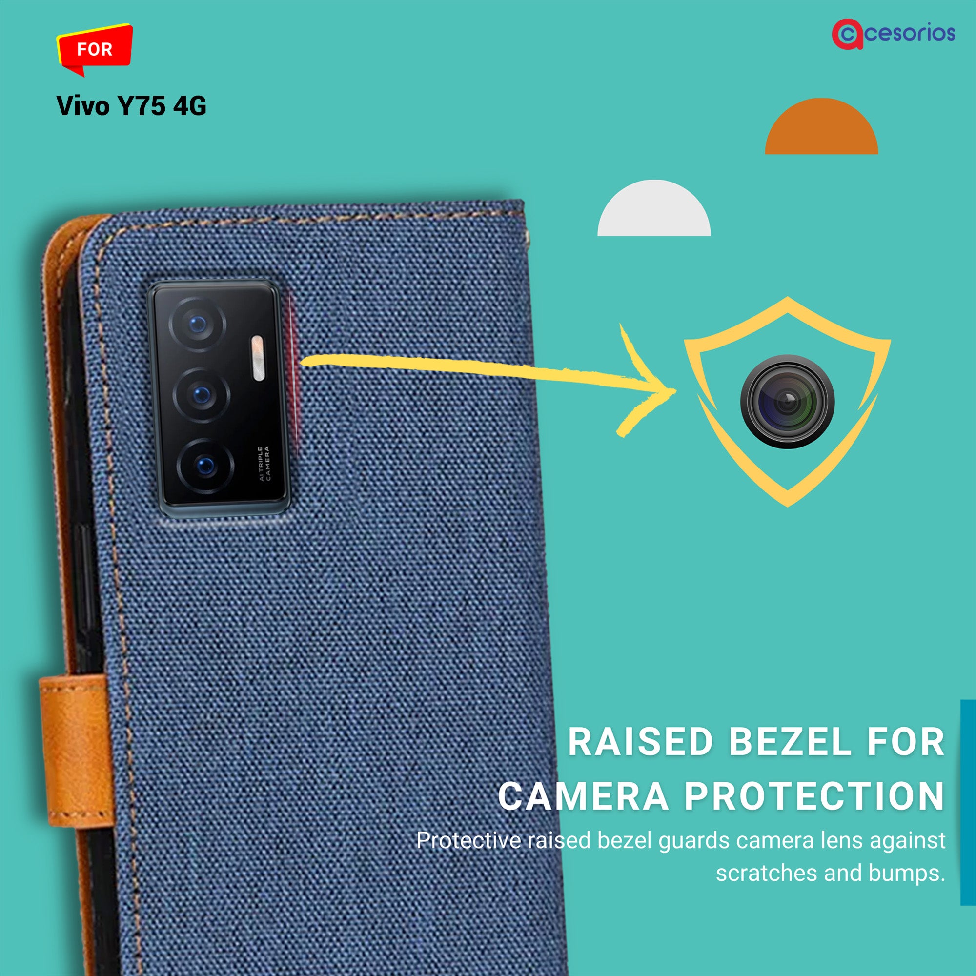 Accesorios Vivo Y75 4G denim flip cover – Blue – Image 2 #color_blue