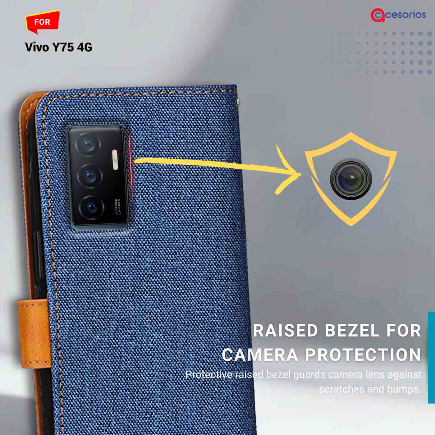 Denim & Leather back panel — Vivo Y75 4G in Blue mobile case
