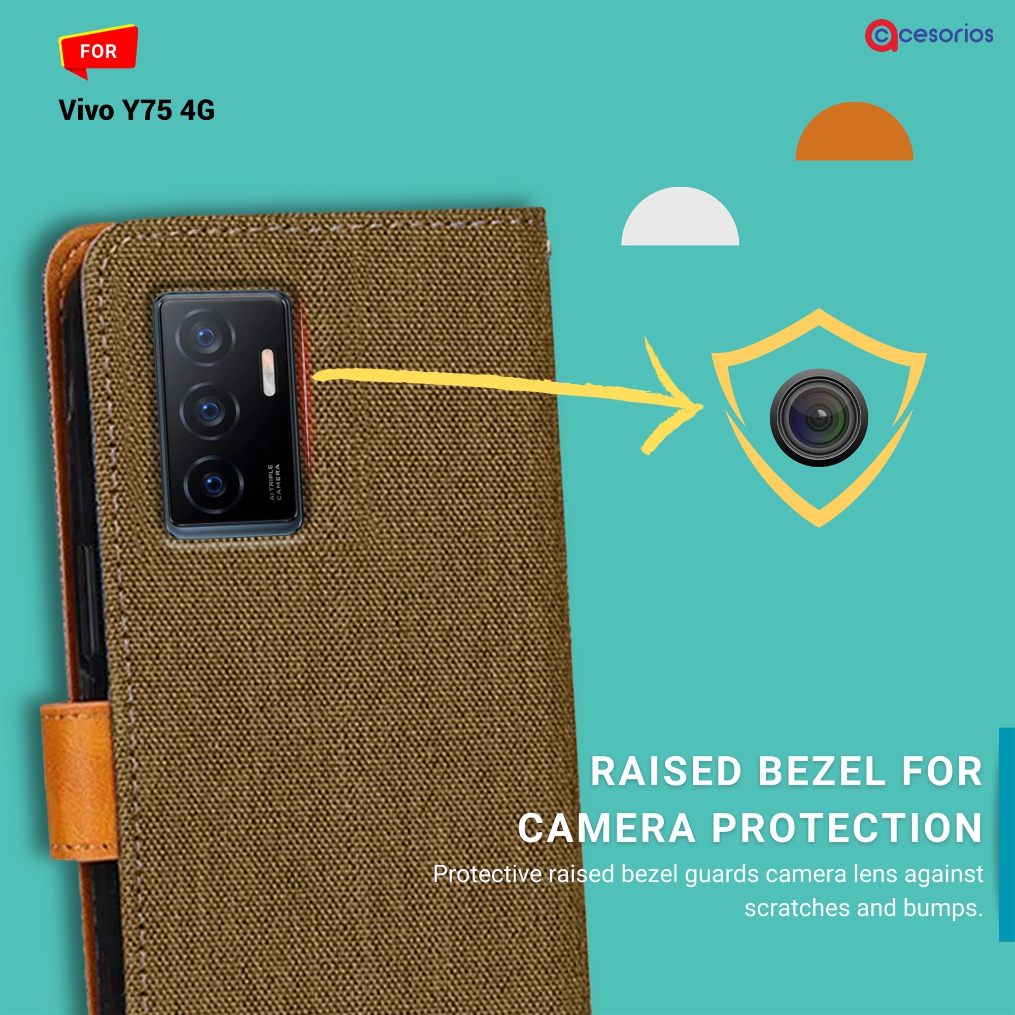 Accesorios Vivo Y75 4G denim flip cover – Dark Brown – Image 2 #color_dark brown