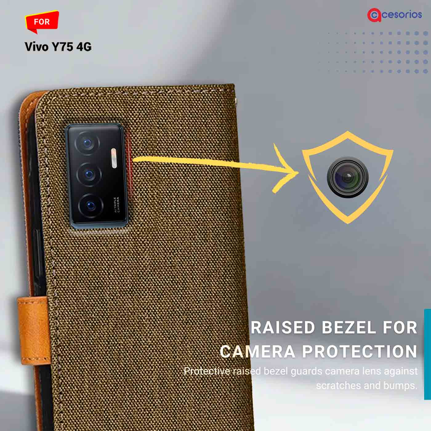 Accesorios Vivo Y75 4G denim flip cover – Dark Brown – Image 2 #color_dark b
