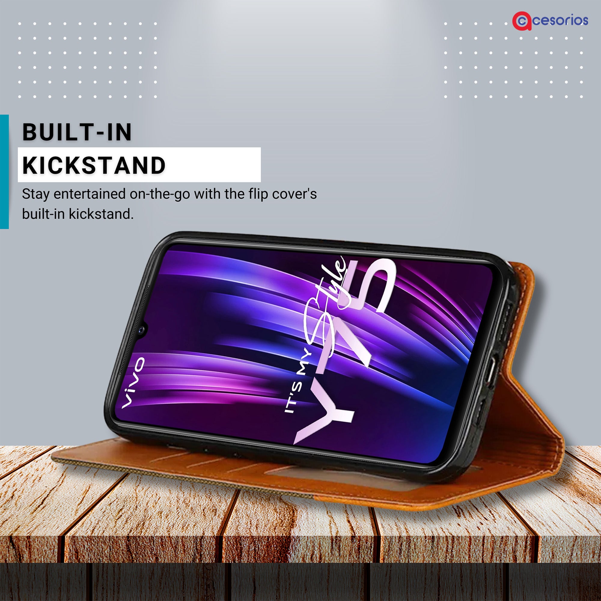 Accesorios Vivo Y75 4G denim flip cover – Dark Brown – Image 4 #color_dark brown