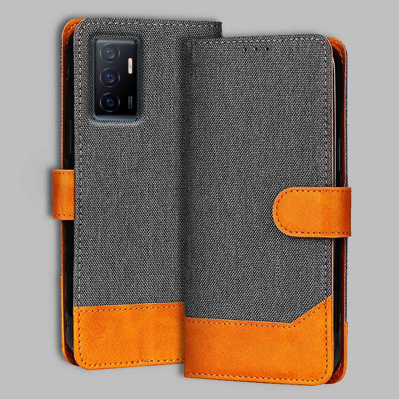 Vivo Y75 4G flip cover in Grey — front view by Accesorios