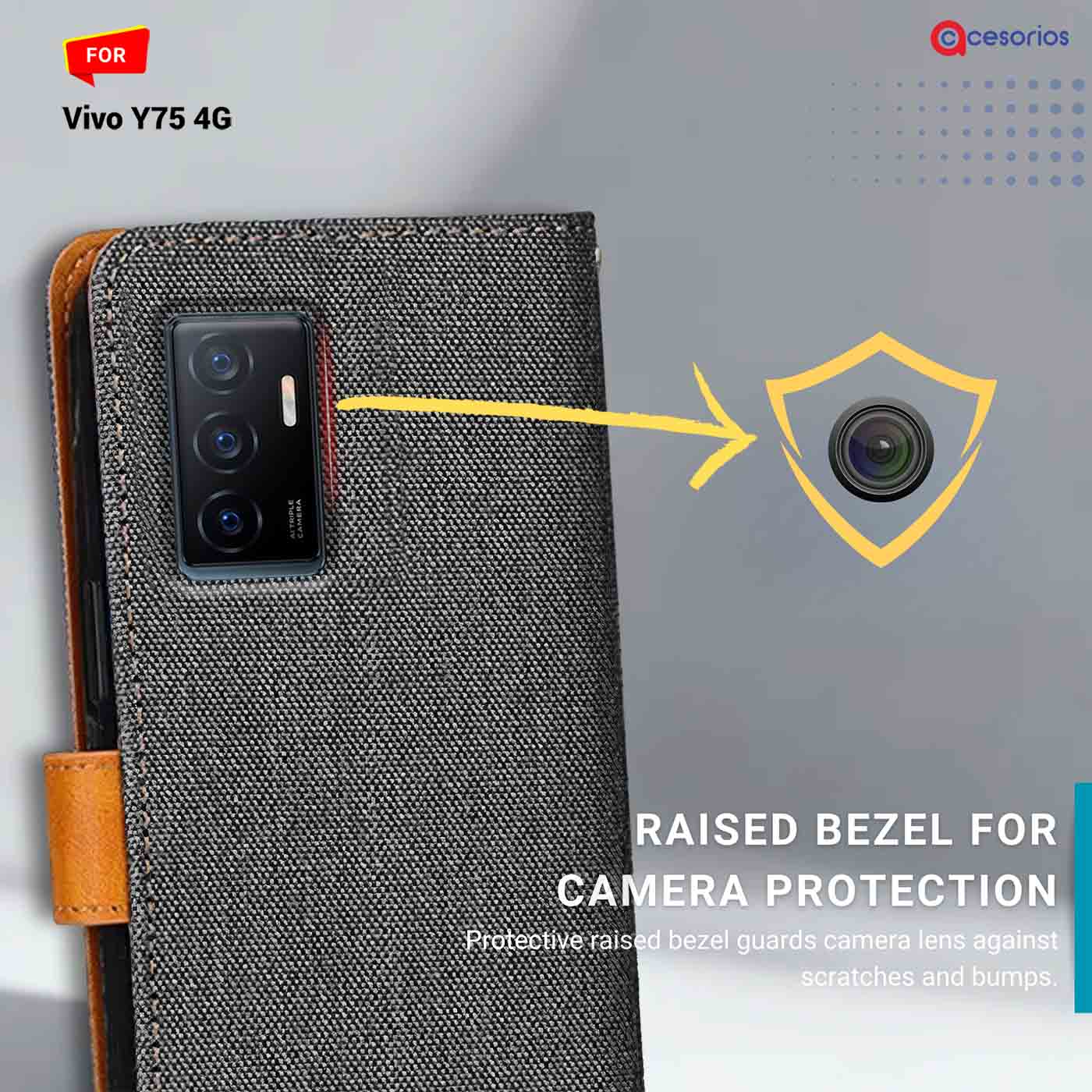Denim & Leather back panel — Vivo Y75 4G in Grey mobile case