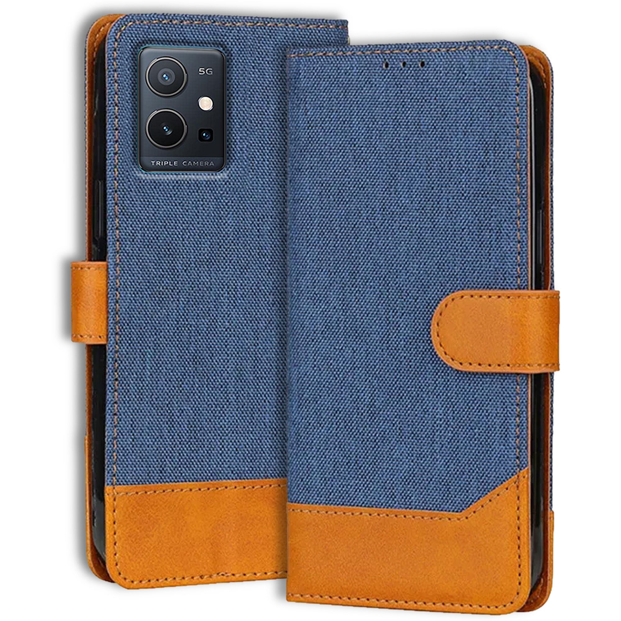 Accesorios Vivo Y75 5G denim flip cover – Blue – Image 1 #color_blue