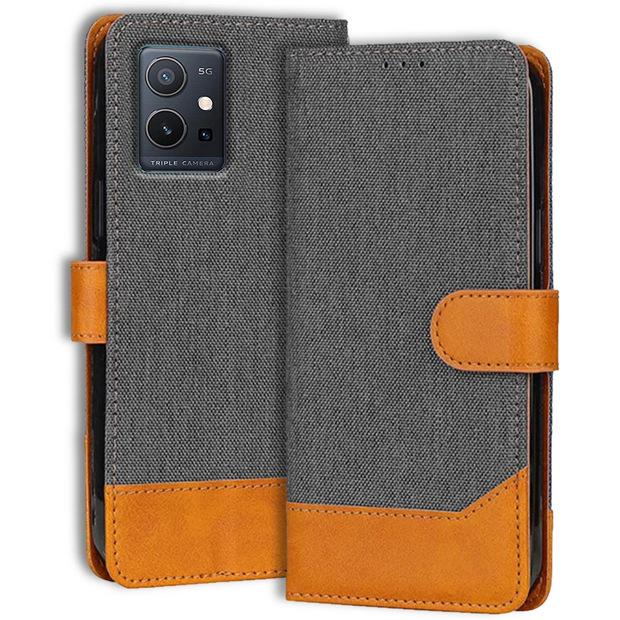 Accesorios Vivo Y75 5G denim flip cover – Grey – Image 1 #color_grey