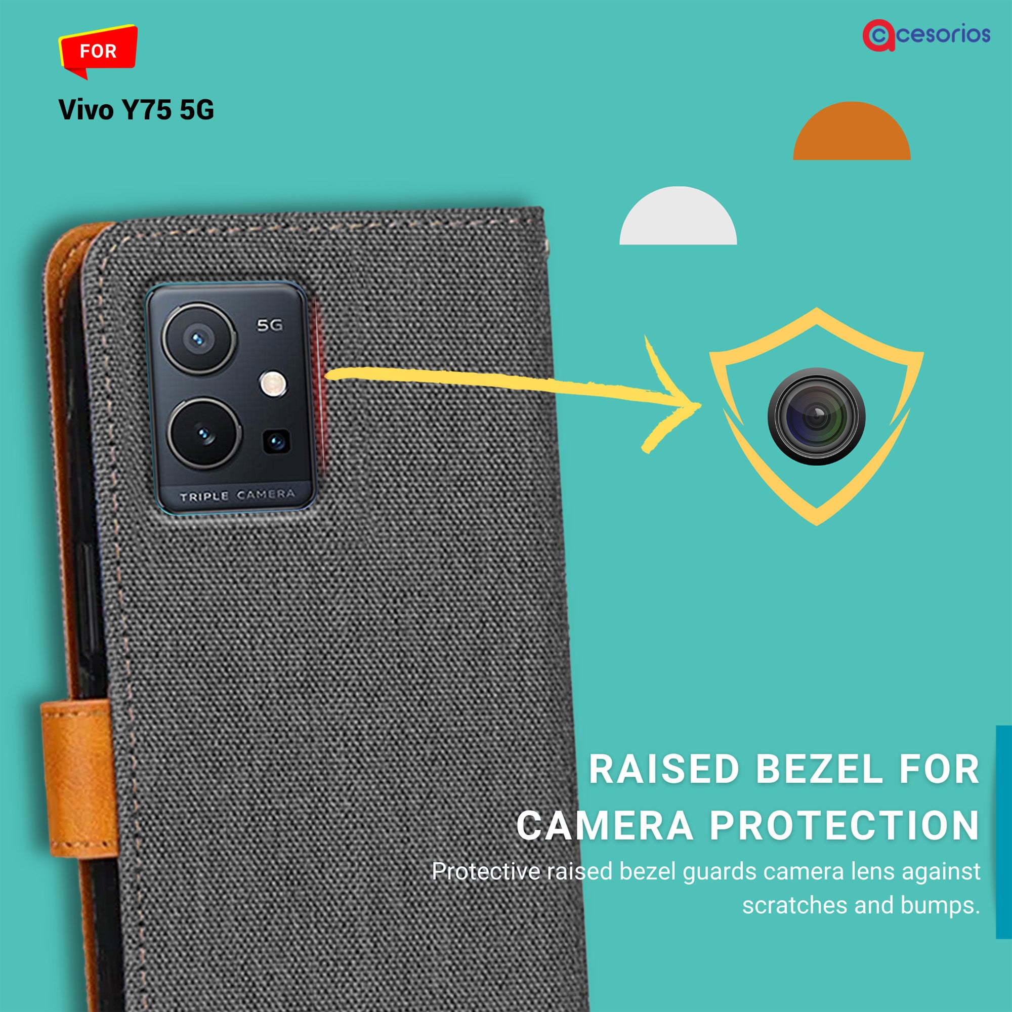 Accesorios Vivo Y75 5G denim flip cover – Grey – Image 2 #color_grey