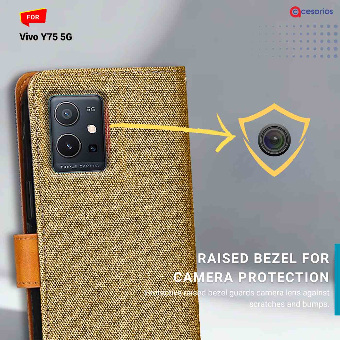 Accesorios Vivo Y75 5G denim flip cover – Light Brown – Image 2 #color_light b