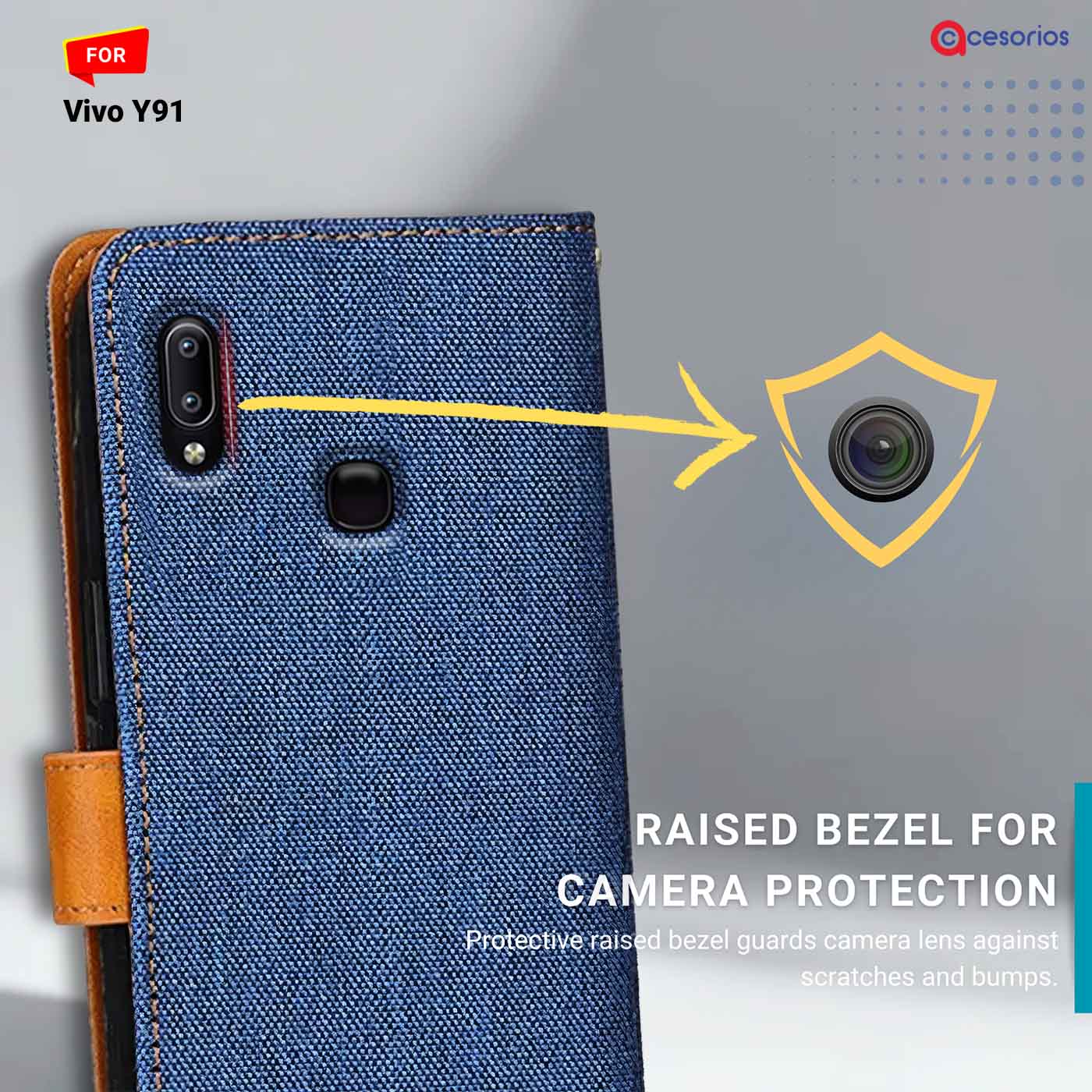 Denim & Leather back panel — Vivo Y91 in Blue mobile case