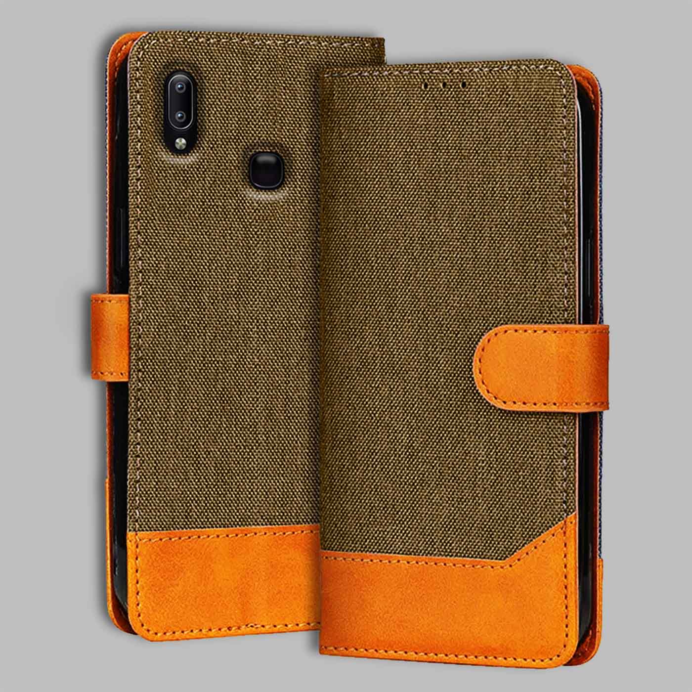 Accesorios Vivo Y93 denim flip cover – Dark Brown – Image 1 #color_dark b
