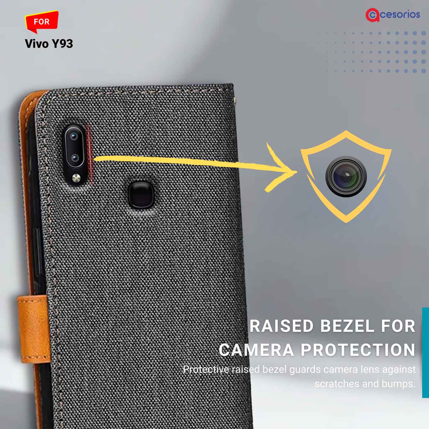 Denim & Leather back panel — Vivo Y93 in Grey mobile case