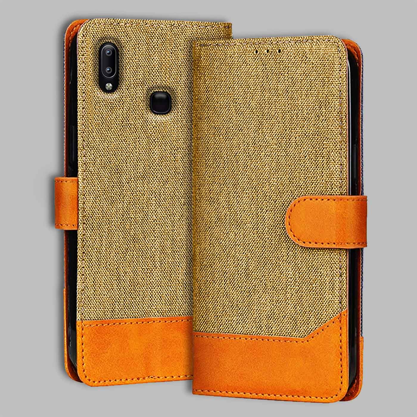 Accesorios Vivo Y93 denim flip cover – Light Brown – Image 1 #color_light b