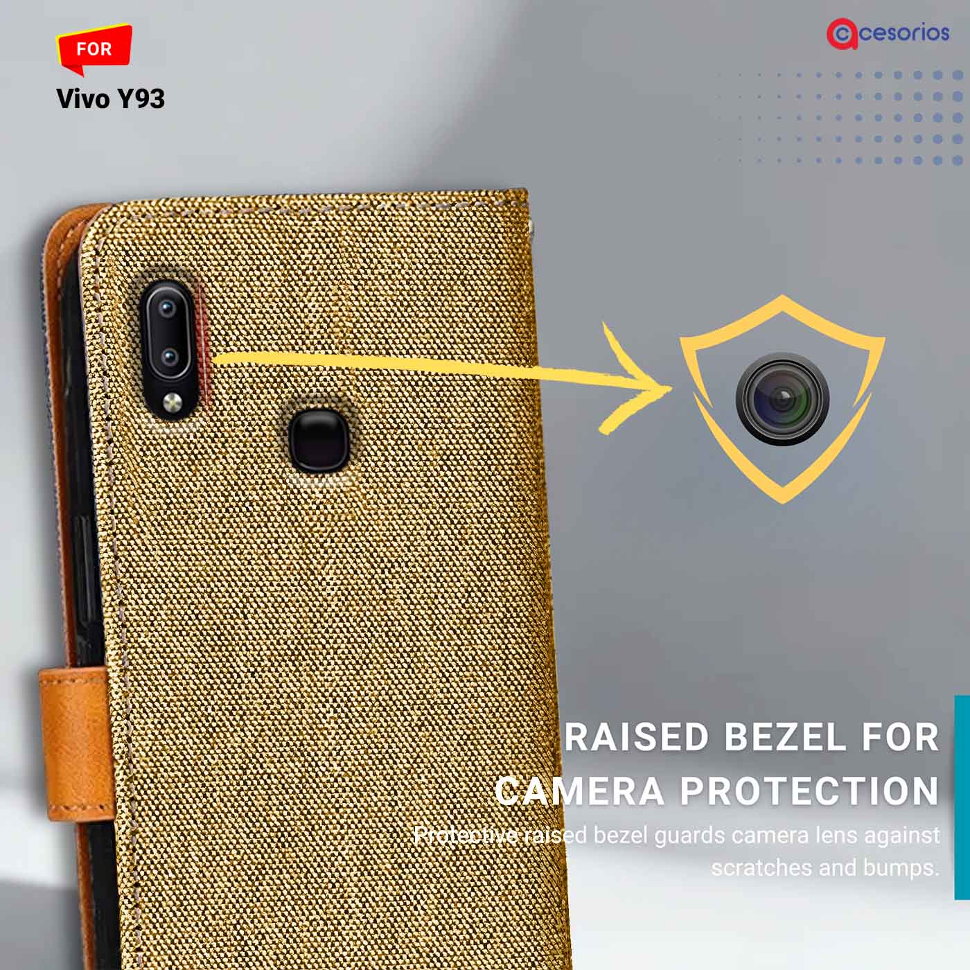 Denim & Leather back panel — Vivo Y93 in Light Brown mobile case