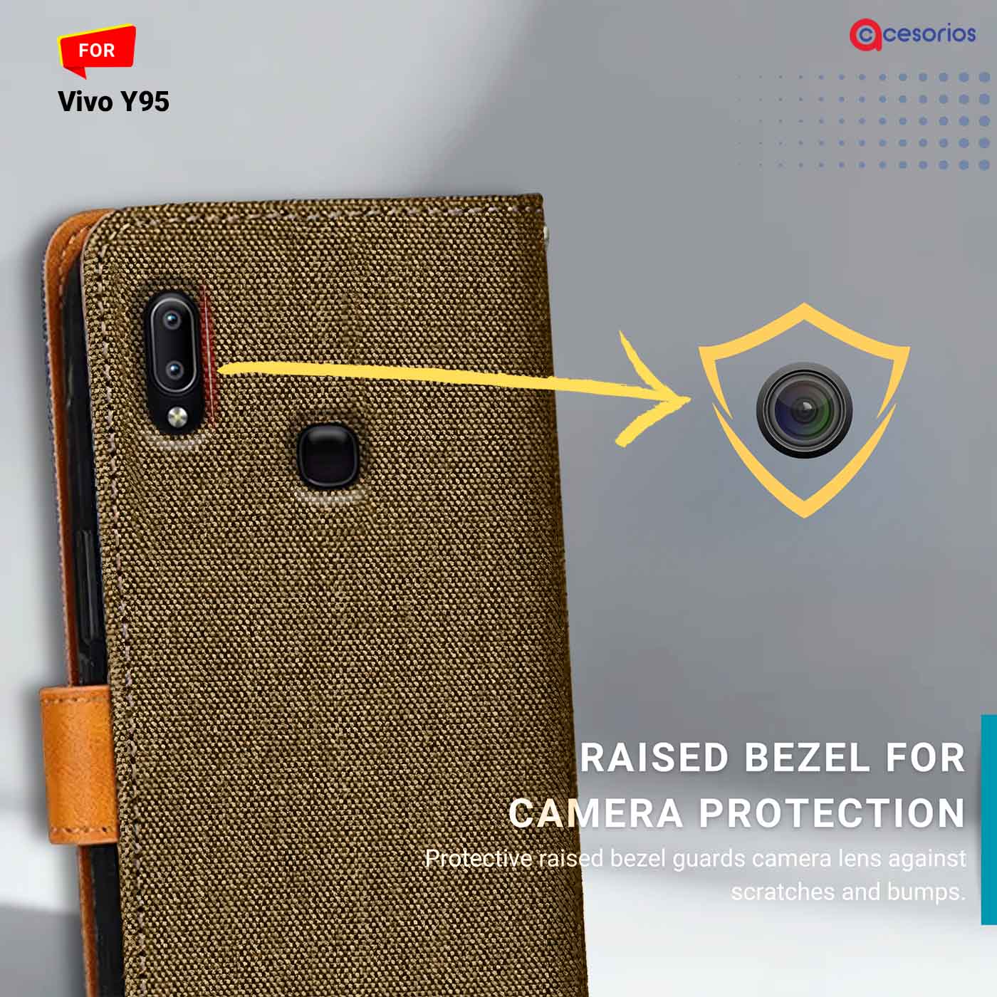 Accesorios Vivo Y95 denim flip cover – Dark Brown – Image 2 #color_dark b