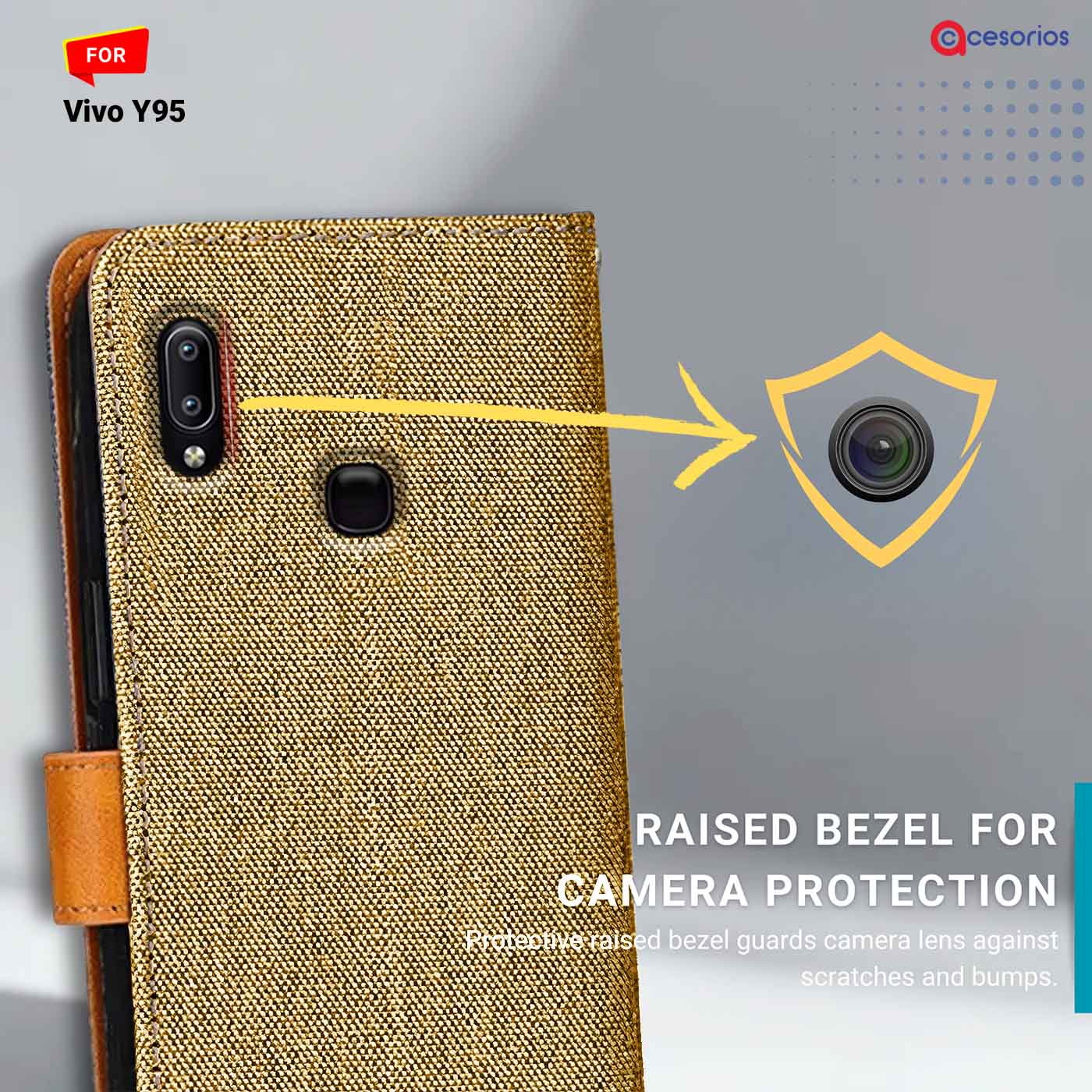 Accesorios Vivo Y95 denim flip cover – Light Brown – Image 2 #color_light b