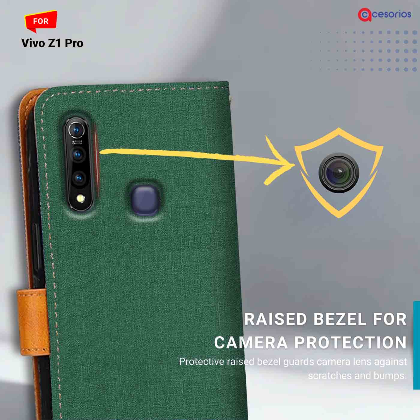 Accesorios Vivo Z1 Pro denim flip cover – Green – Image 2 #color_g