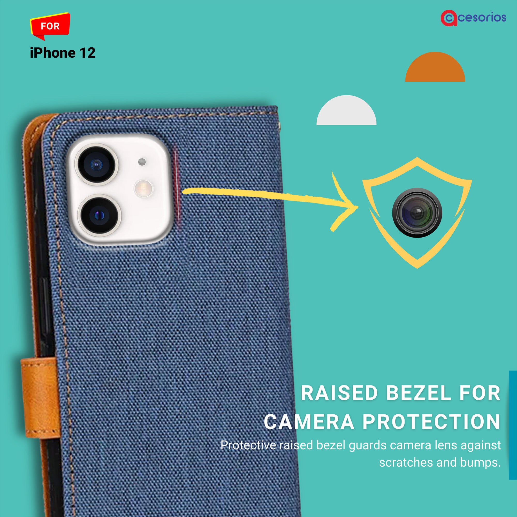 Accesorios iPhone 12 denim flip cover – Blue – Image 2 #color_blue