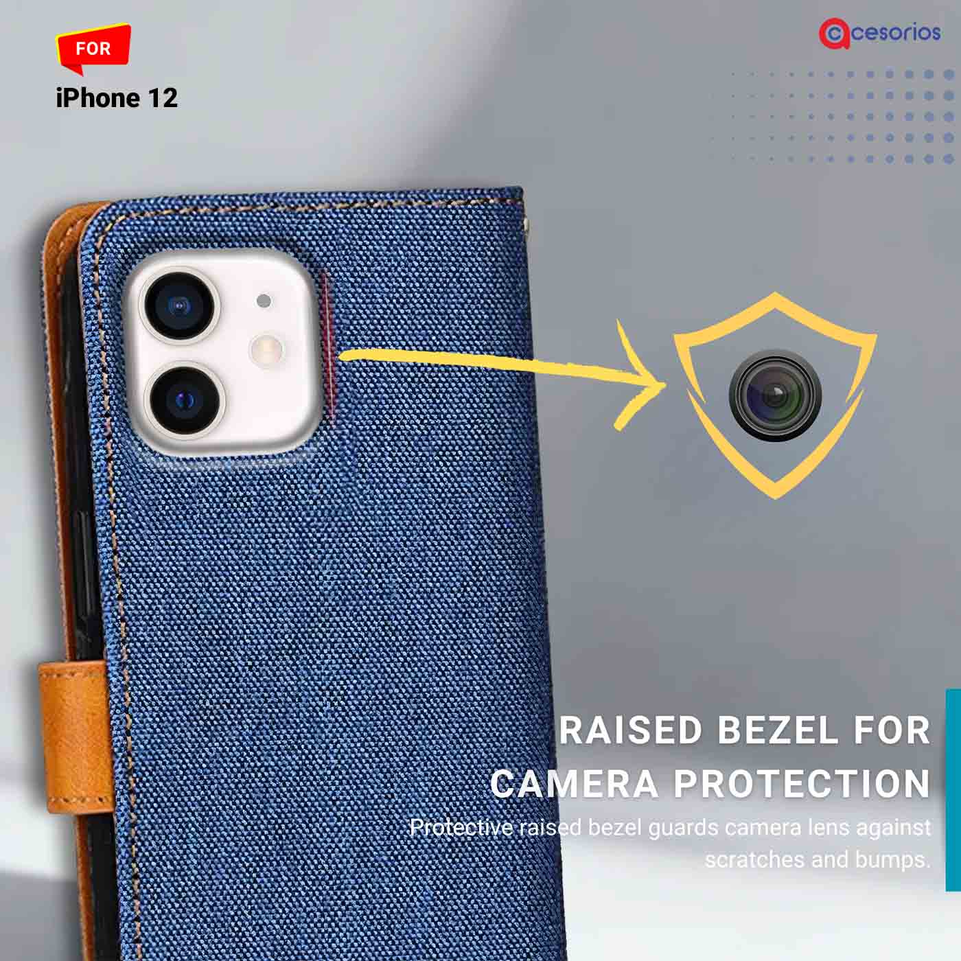 Denim & Leather back panel — iPhone 12 in Blue mobile case