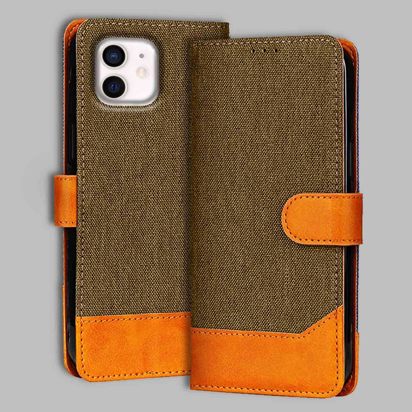 Accesorios iPhone 12 denim flip cover – Dark Brown – Image 1 #color_dark b