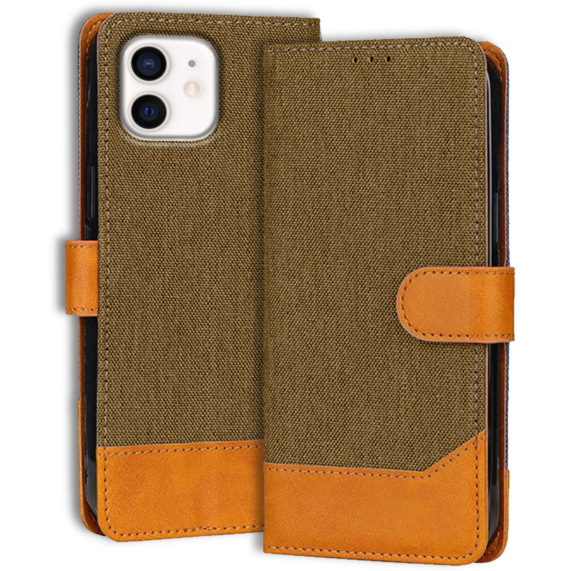 Accesorios iPhone 12 denim flip cover – Dark Brown – Image 1 #color_dark brown