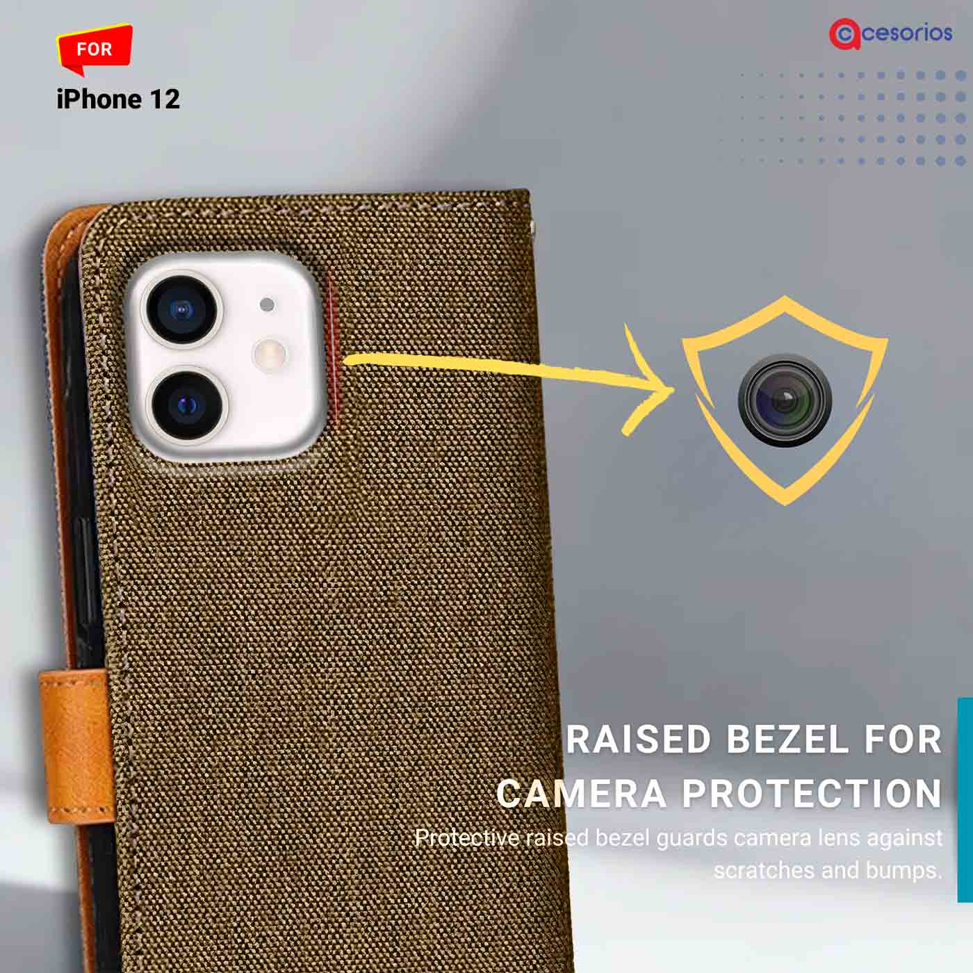 Denim & Leather back panel — iPhone 12 in Dark Brown mobile case