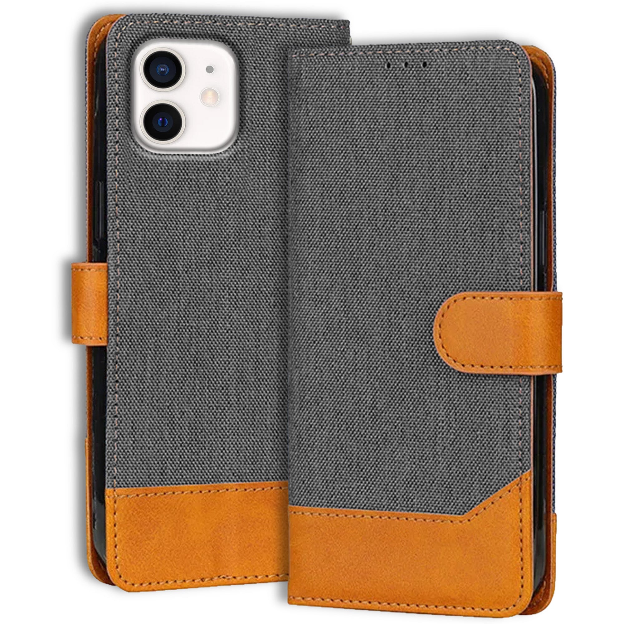 Accesorios iPhone 12 denim flip cover – Grey – Image 1 #color_grey
