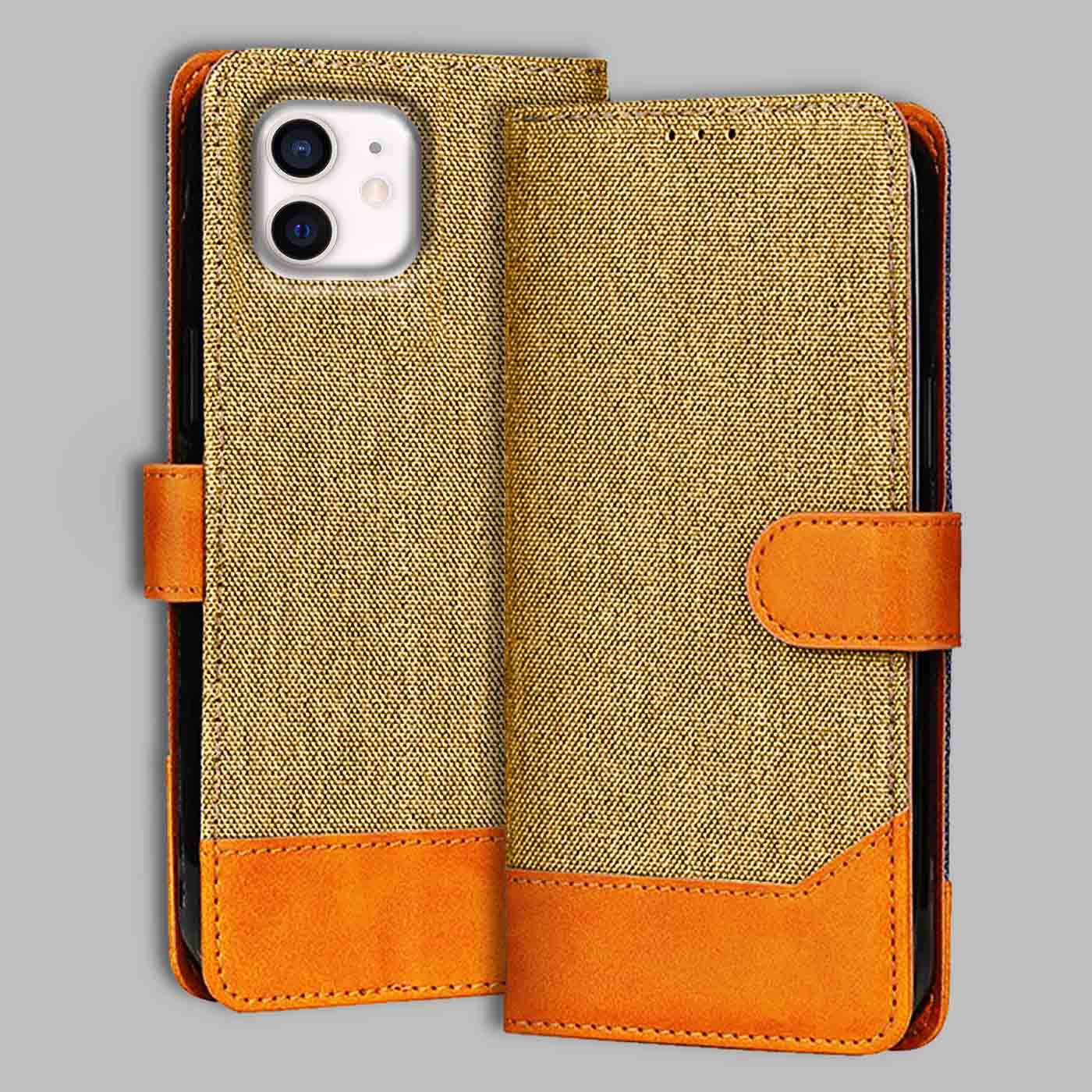 Accesorios iPhone 12 denim flip cover – Light Brown – Image 1 #color_light b