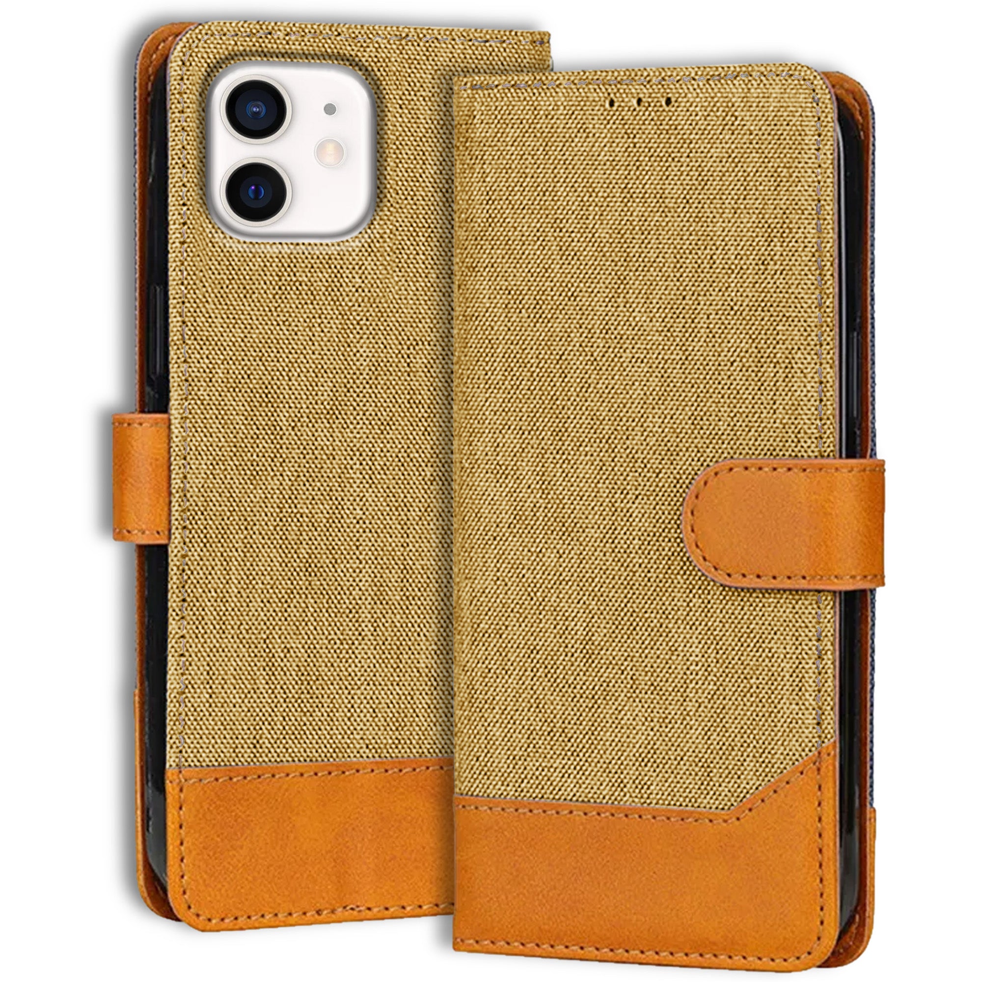 Accesorios iPhone 12 denim flip cover – Light Brown – Image 1 #color_light brown